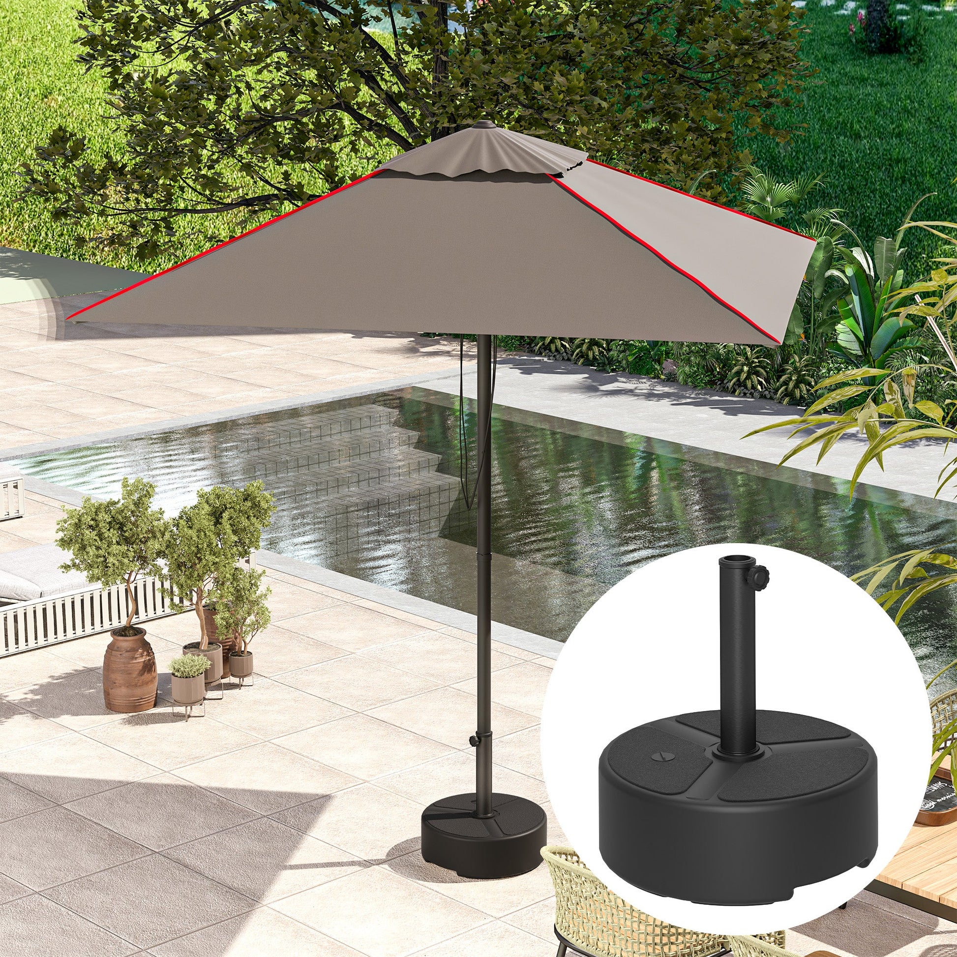 Round Garden Parasol Base, Garden Umbrella Stand Heavy Duty Parasol Base, Filled Up to 20kg with Stand or 18kg with Water for 38, 48 mm Poles, Black