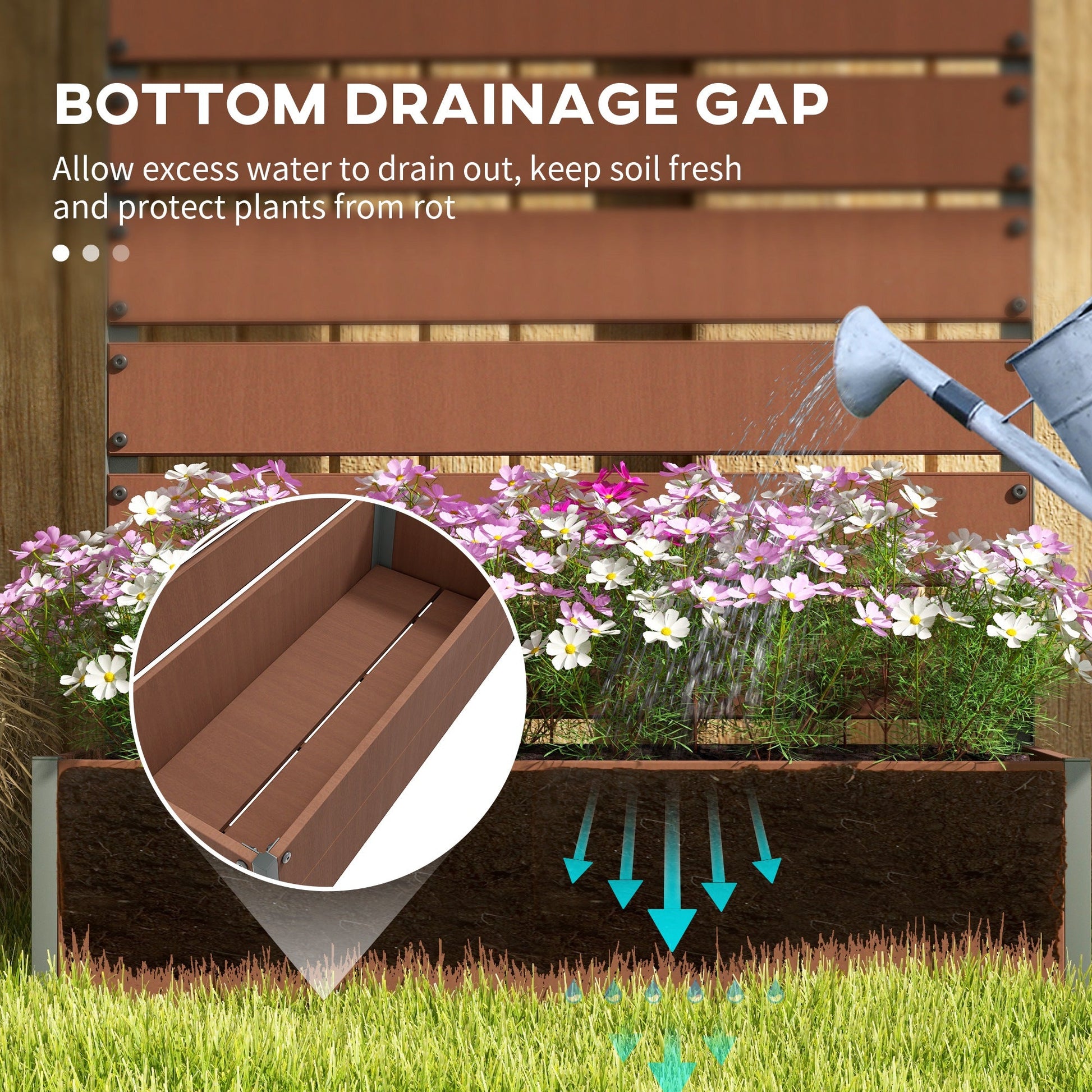 Garden Planter with Trellis for Climbing Plants, Vines, Flowers, Freestanding Raised Bed for Garden, Outdoor, Patio, Planter Box with Drainage Gap, Light Brown