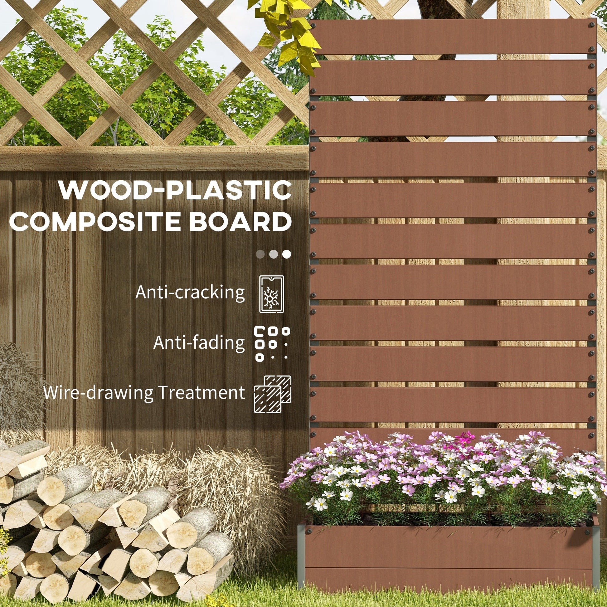 Garden Planter with Trellis for Climbing Plants, Vines, Flowers, Freestanding Raised Bed for Garden, Outdoor, Patio, Planter Box with Drainage Gap, Light Brown