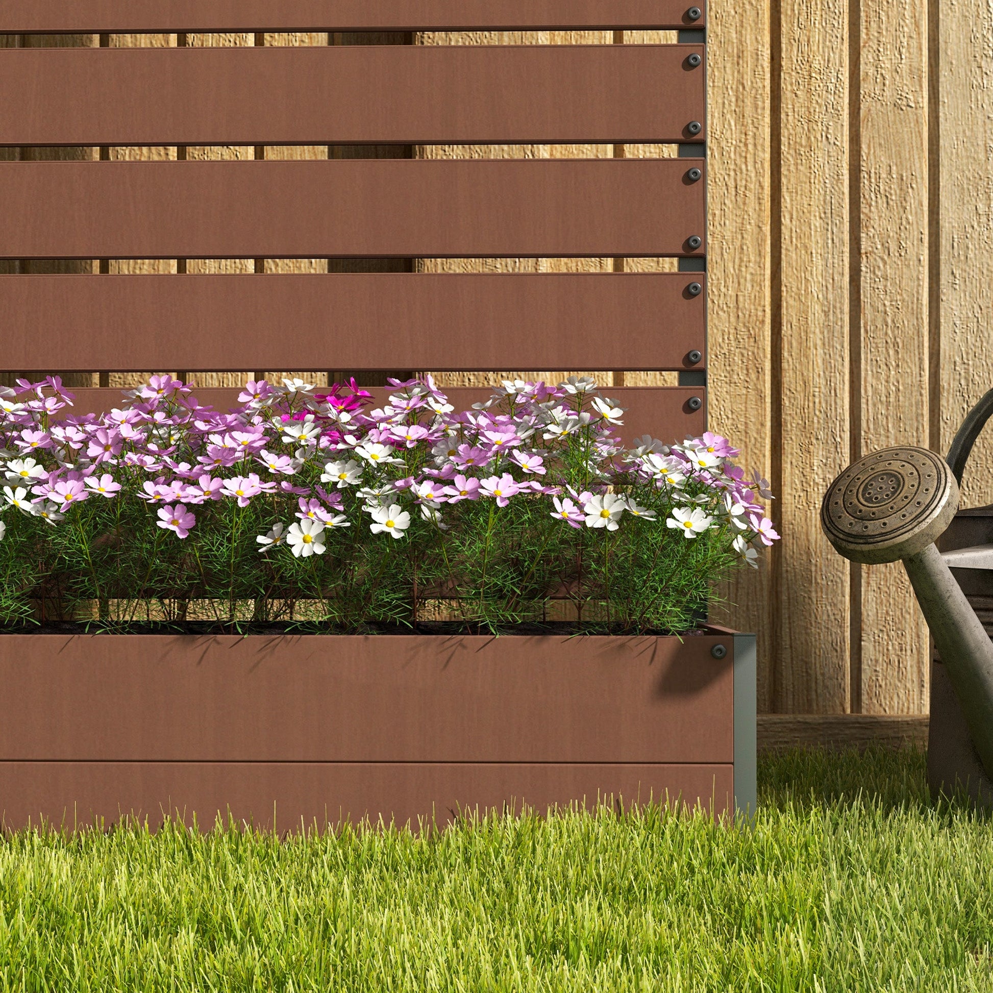 Garden Planter with Trellis for Climbing Plants, Vines, Flowers, Freestanding Raised Bed for Garden, Outdoor, Patio, Planter Box with Drainage Gap, Light Brown