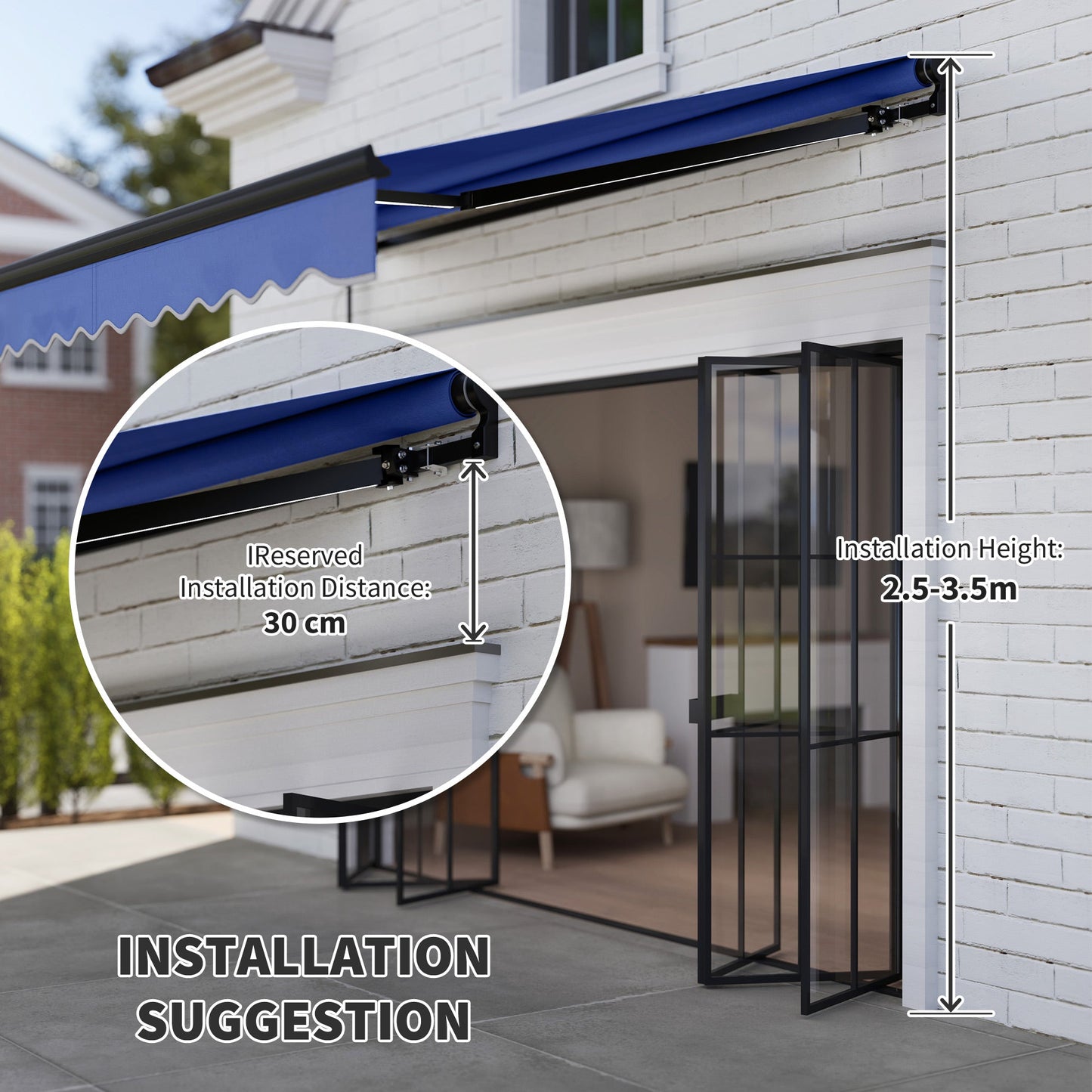 2.5 x 2m Electric Awning with LED Light and Remote Controller, Aluminium Frame DIY Retractable Awning, UV50+ Sun Shade Canopy for Garden Patio Deck Door Window, Blue