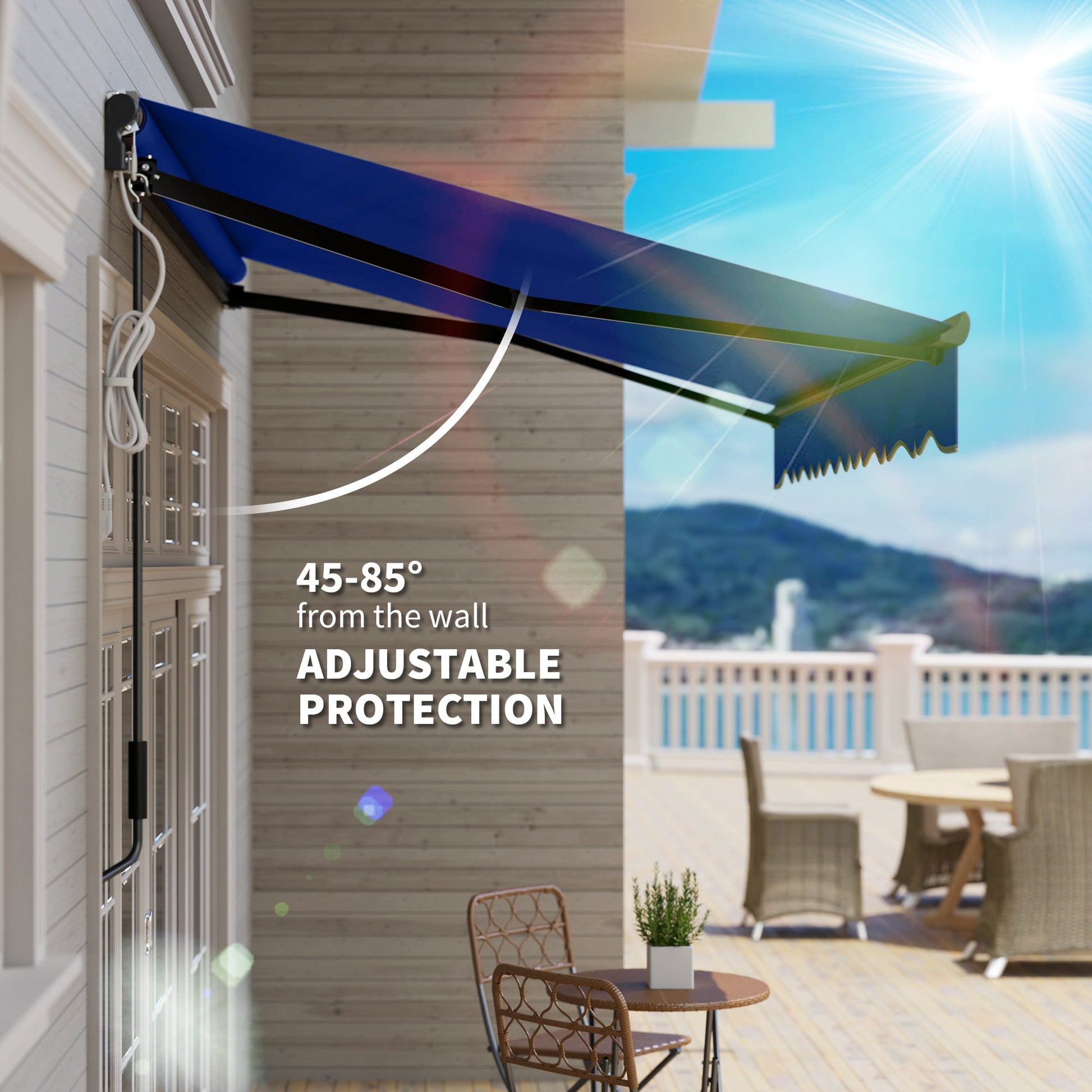 2.5 x 2m Electric Awning with LED Light and Remote Controller, Aluminium Frame DIY Retractable Awning, UV50+ Sun Shade Canopy for Garden Patio Deck Door Window, Blue