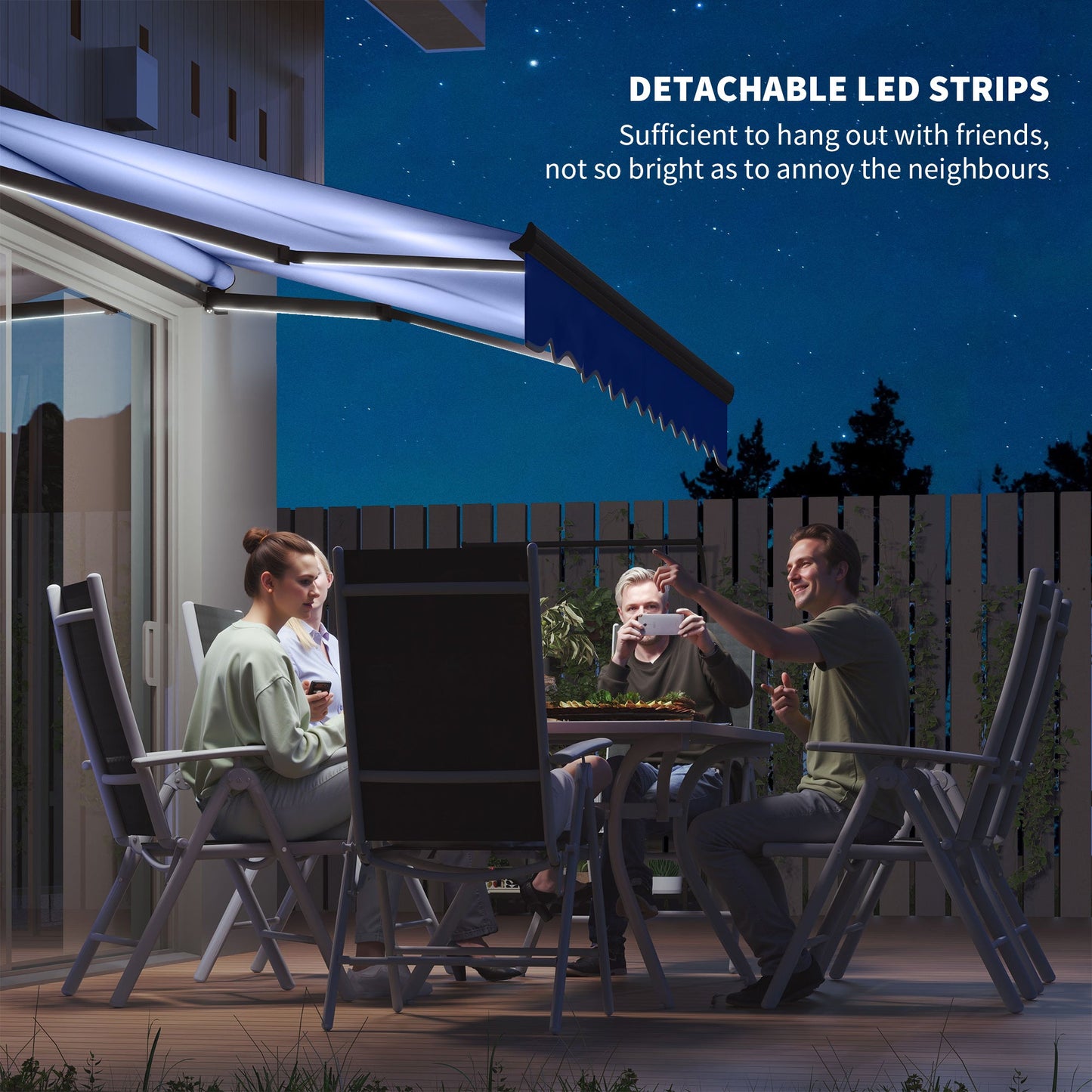 2.5 x 2m Electric Awning with LED Light and Remote Controller, Aluminium Frame DIY Retractable Awning, UV50+ Sun Shade Canopy for Garden Patio Deck Door Window, Blue