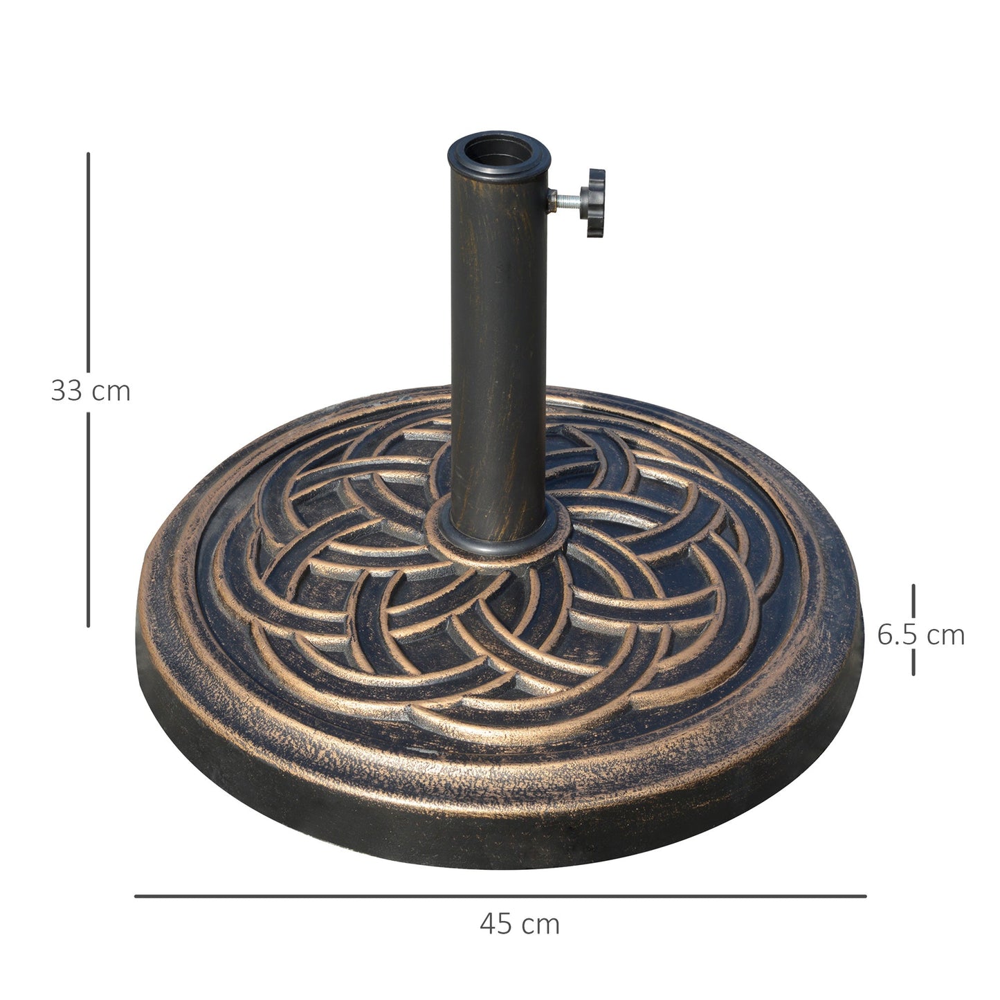 11.5kg Garden Parasol Base, Round Heavy Duty Umbrella Stand Holder, Resin Parasol Stand for 38mm or 48mm Outdoor Umbrella Poles, Bronze Tone
