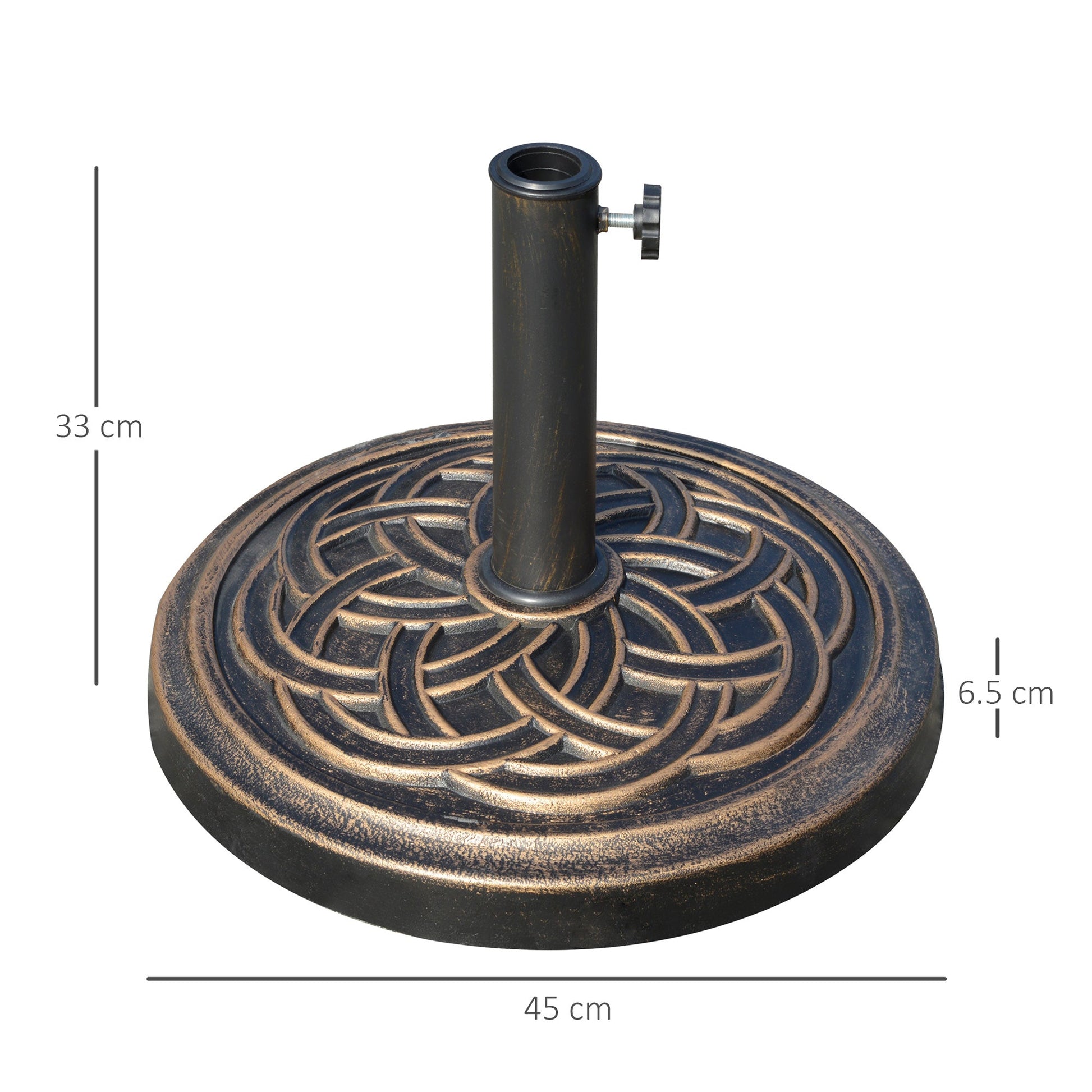 11.5kg Garden Parasol Base, Round Heavy Duty Umbrella Stand Holder, Resin Parasol Stand for 38mm or 48mm Outdoor Umbrella Poles, Bronze Tone