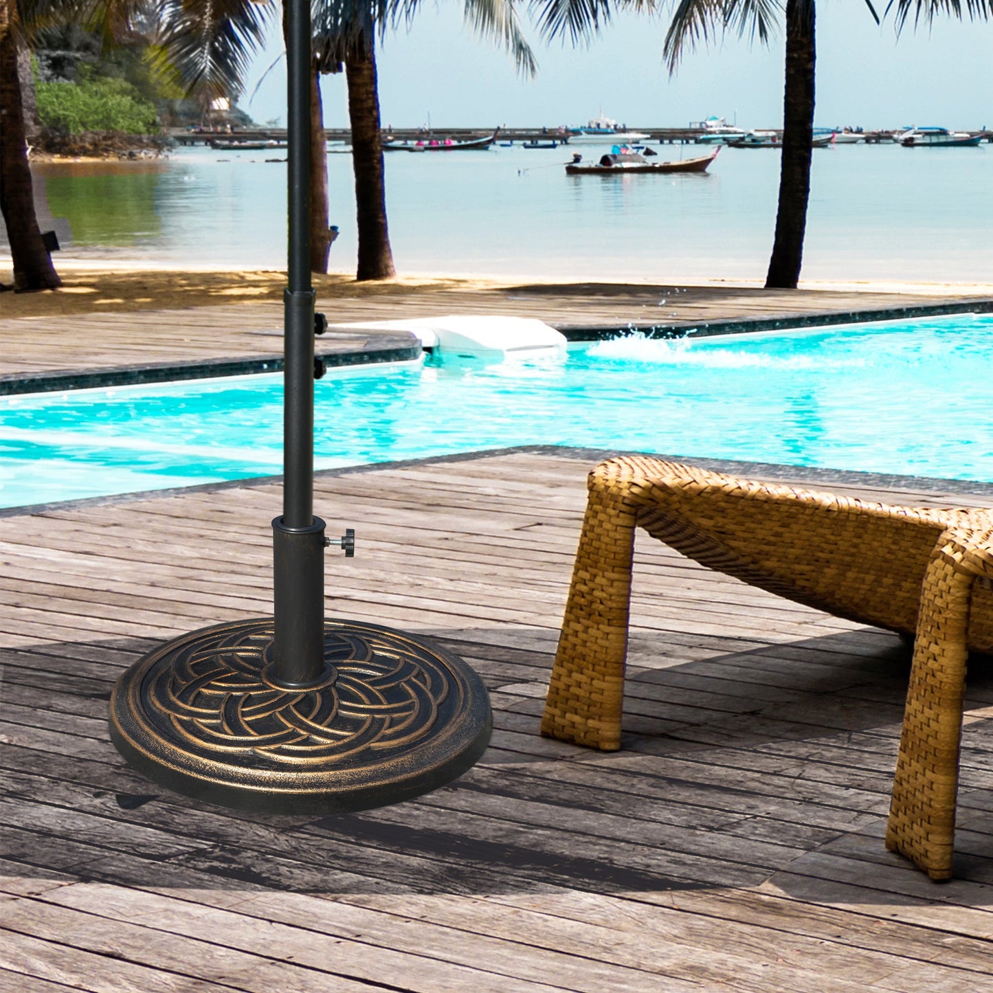 11.5kg Garden Parasol Base, Round Heavy Duty Umbrella Stand Holder, Resin Parasol Stand for 38mm or 48mm Outdoor Umbrella Poles, Bronze Tone
