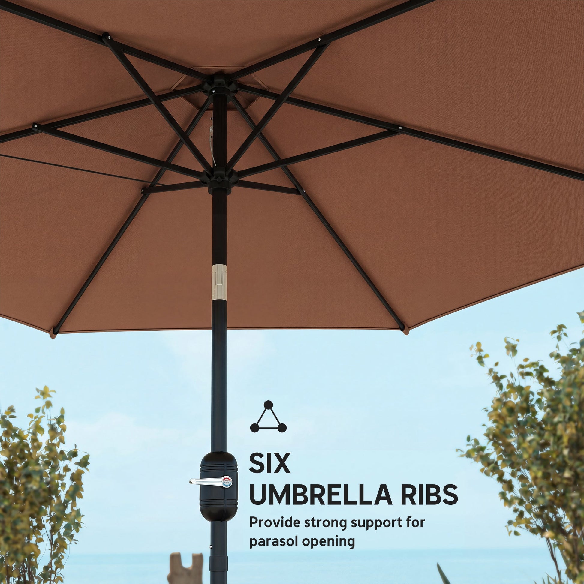 2.6 m Garden Parasol Umbrella with Aluminium Pole, Outdoor Table Market Patio Umbrella Sun Shade with Tilt and Crank, Vent, Coffee