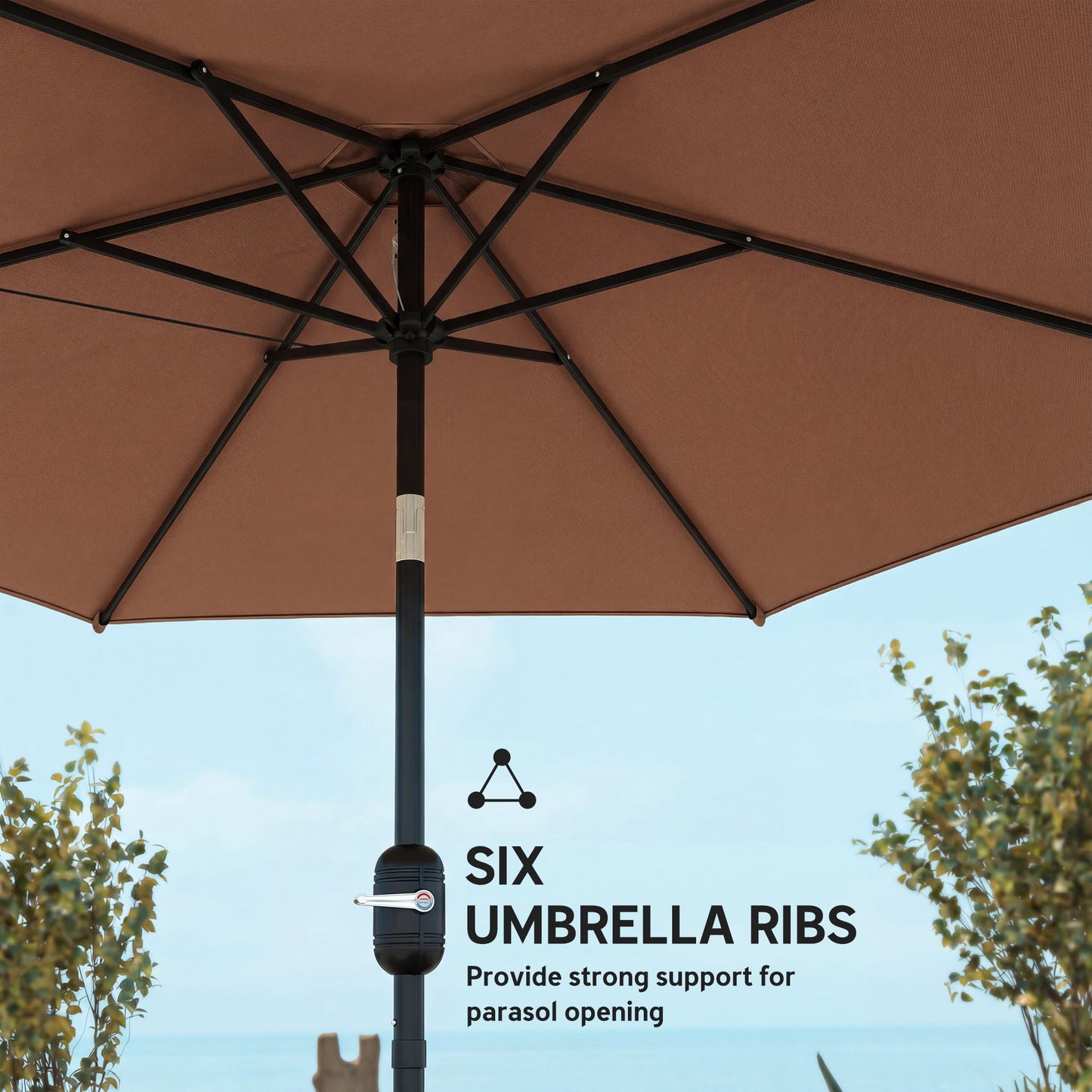 2.6 m Garden Parasol Umbrella with Aluminium Pole, Outdoor Table Market Patio Umbrella Sun Shade with Tilt and Crank, Vent, Coffee