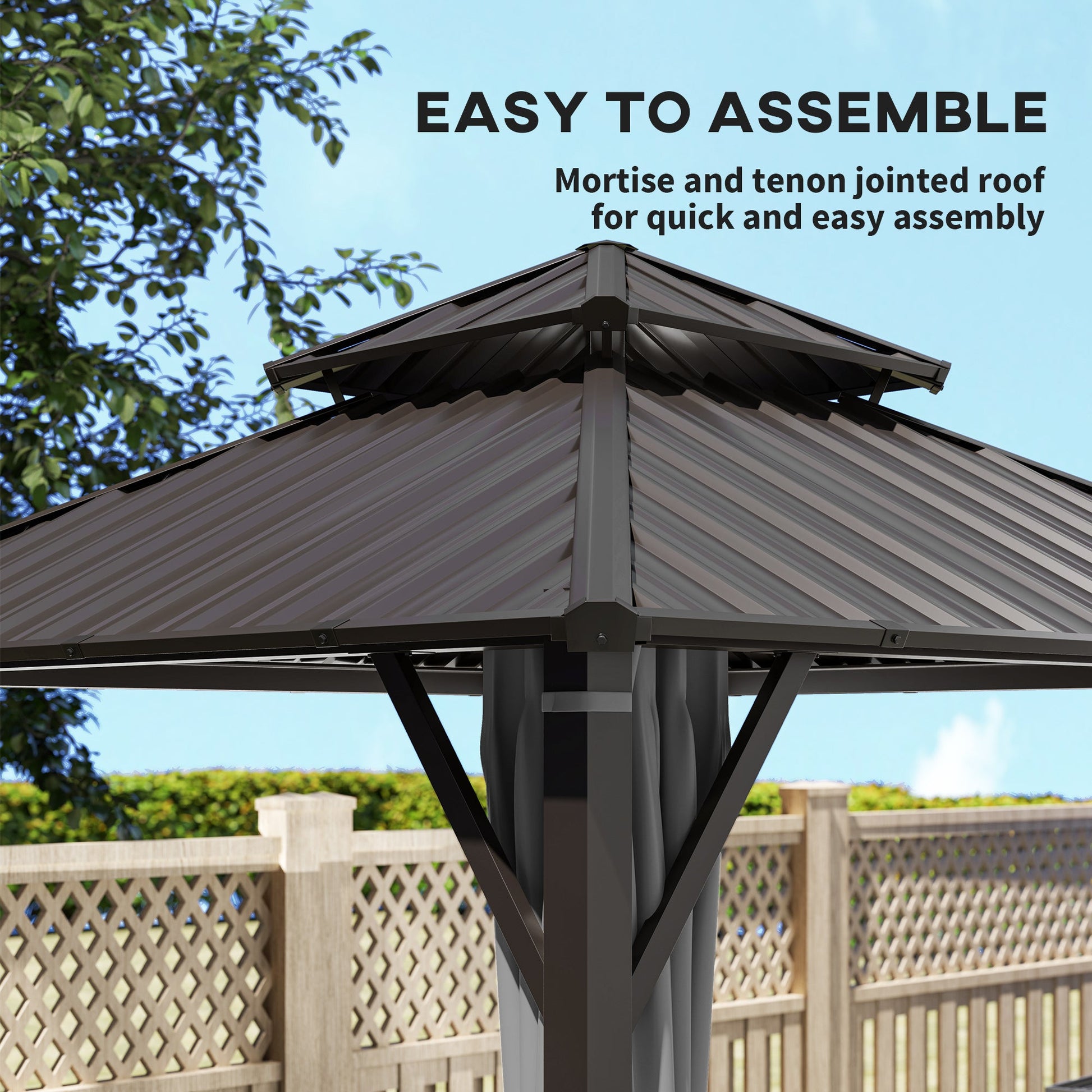 3 x 3(m) Hardtop Gazebo Canopy with Double Metal Roof, Waterproof Permanent Pavilion Garden Gazebo with Netting and Curtains, Easy to Assemble, Grey