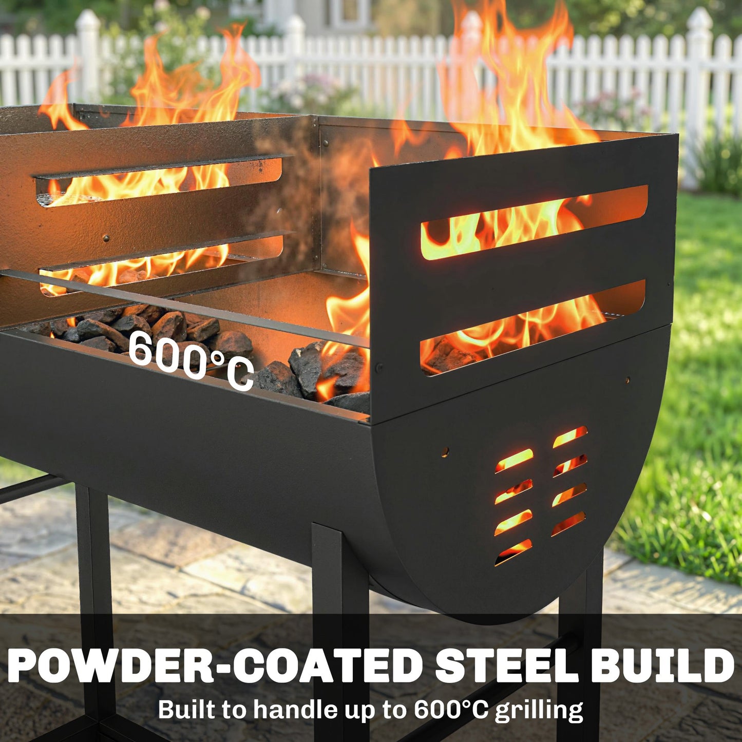 Charcoal Barbecue Grill with 2 Cooking Areas, Portable BBQ Trolley with Wheels, Height Adjustable Grates, Side Handle, Bottom Shelf, Metal Outdoor Cooker for Garden Camping, Picnic, Party