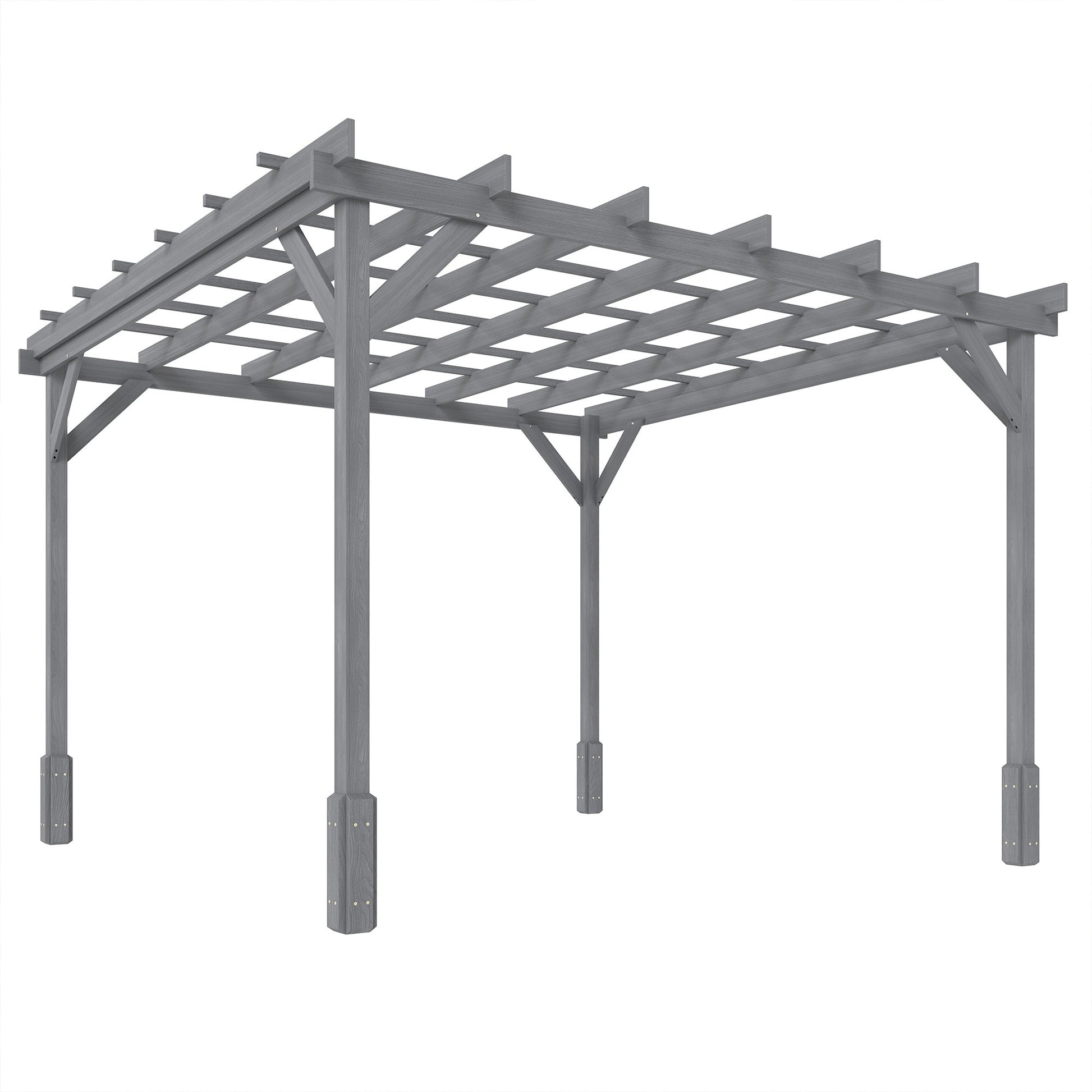 3 x 3 m Wooden Pergola Kit, Decorative Garden Gazebo Shelter with Stable Structure for Climbing Vines, Flowers, Grey