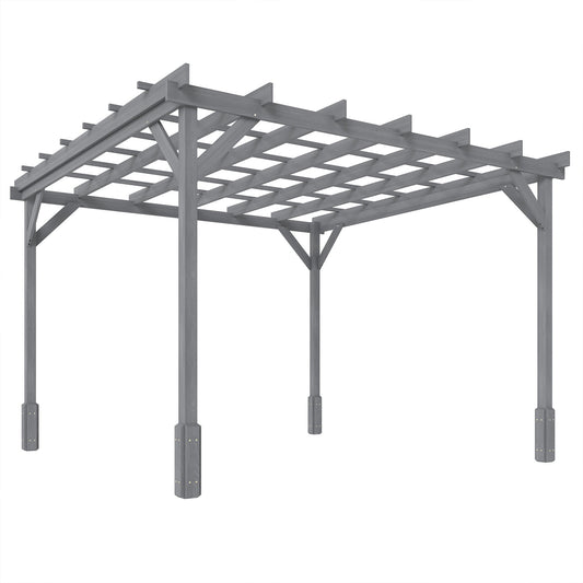 3 x 3 m Wooden Pergola Kit, Decorative Garden Gazebo Shelter with Stable Structure for Climbing Vines, Flowers, Grey
