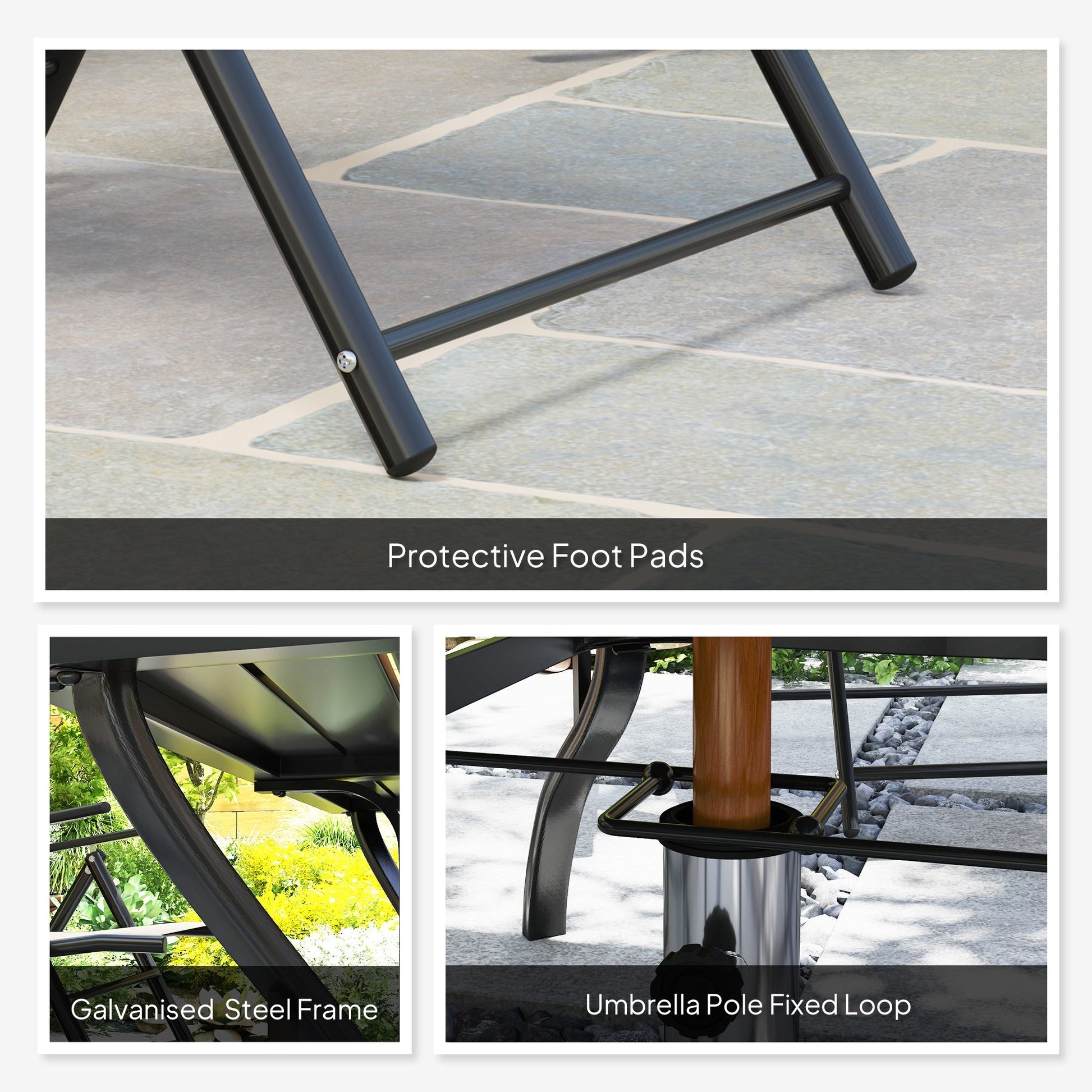 7 Pieces Garden Dining Set, 6 Seater Garden Furniture Set with Parasol Hole, Outdoor Dining Set with High Back Folding Chairs and Square Metal Top Table for Outdoor Patio, Grey