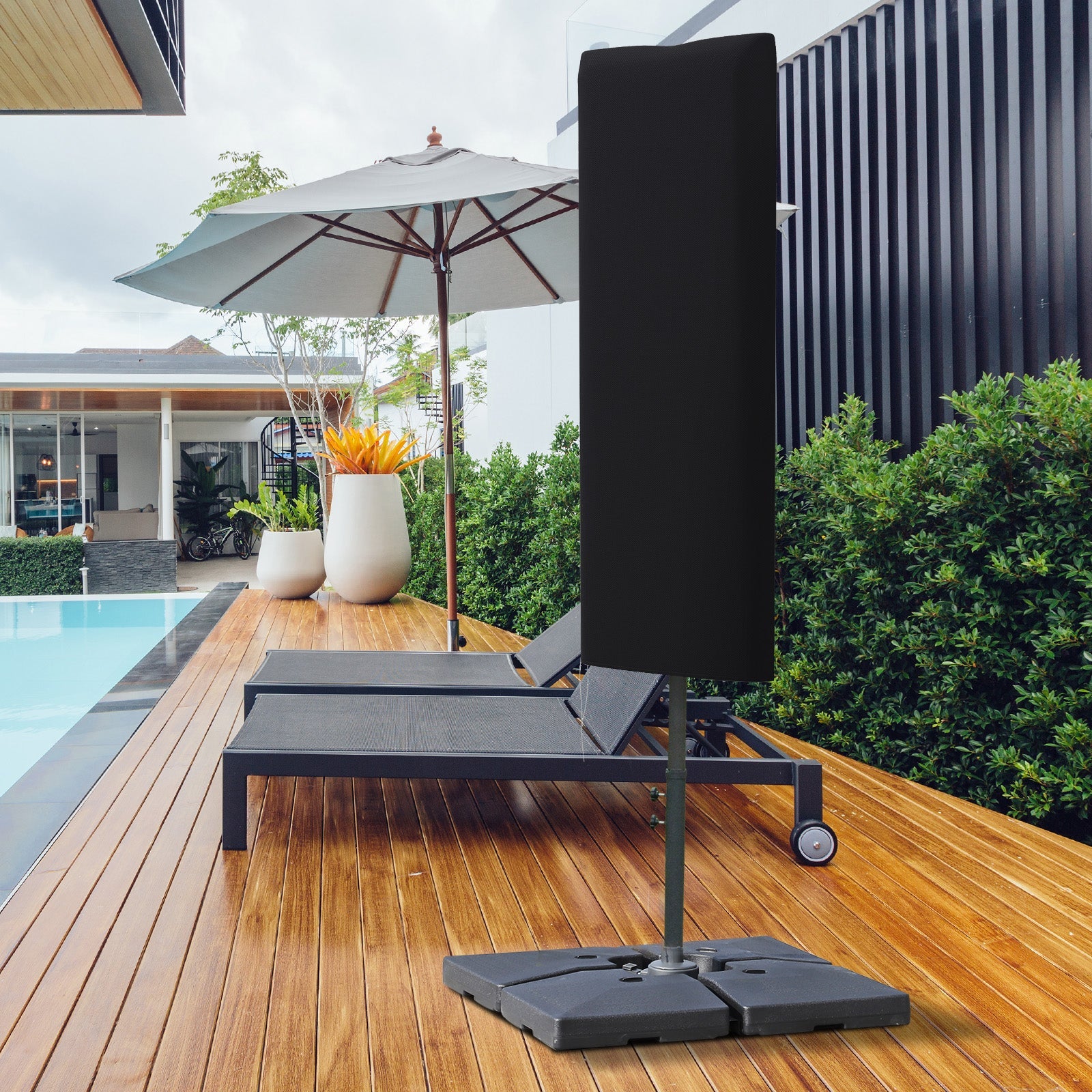 Garden Parasol Cover, Outdoor Patio Umbrella Protector Weatherproof Garden Patio with Rod, Zipper for 2-4m Parasol, Φ60 x 160cm, Black