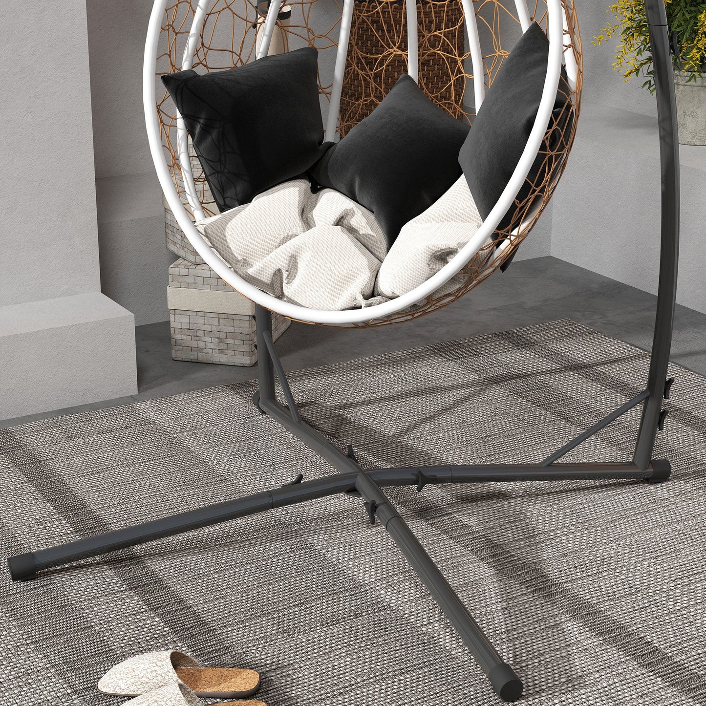 Hammock Chair Stand Only, Hanging Chair Stand with X-Shape Base, Heavy Duty Steel Single Hammock Egg Swing Frame for Indoor Outdoor, 150 KG Load Capacity Black