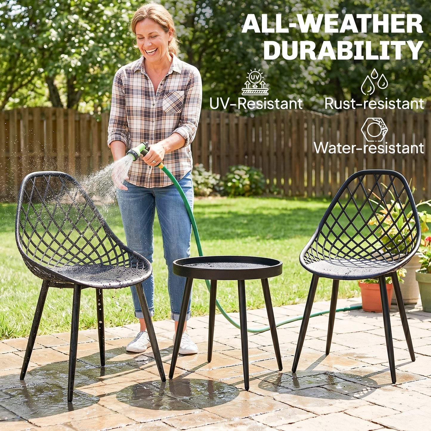 3-Piece Outdoor Bistro Set with 2 Chairs and Round Table, Weather-Resistant Metal Frame, Modern Patio Furniture for Garden, Balcony, Porch, Black