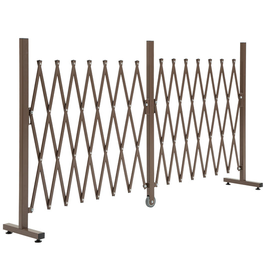 Expanding Fence Panel, Freestanding Aluminium Alloy Trellis Fence with Movable Scissor Grid and Wheel, 52-405cm Foldable Decorative Garden Fence for Patio Pet Safety, Dark Brown