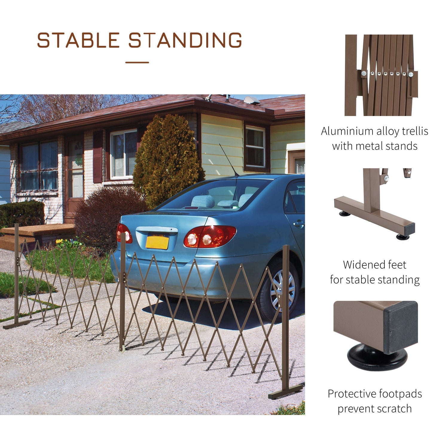 Expanding Fence Panel, Freestanding Aluminium Alloy Trellis Fence with Movable Scissor Grid and Wheel, 52-405cm Foldable Decorative Garden Fence for Patio Pet Safety, Dark Brown