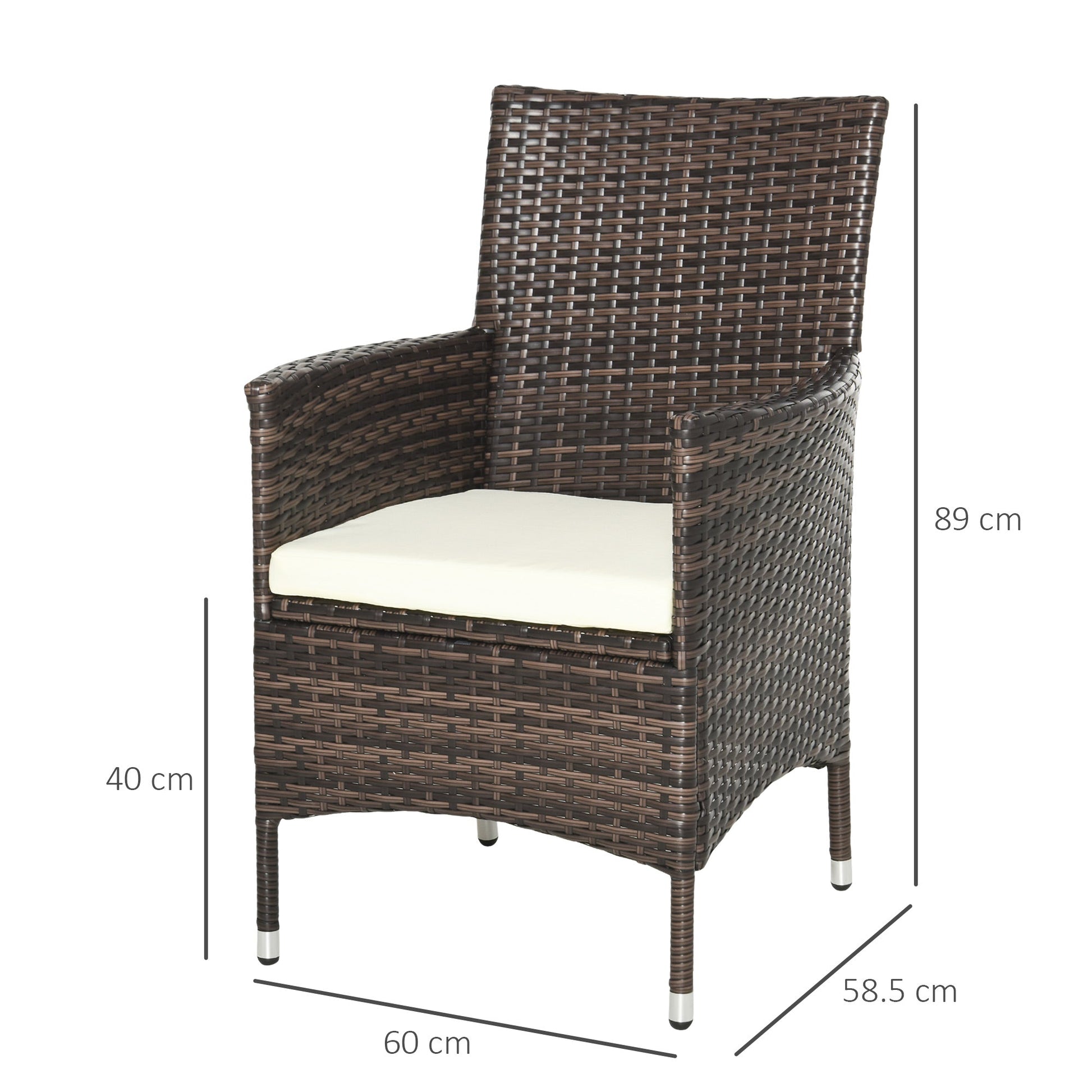 4 Pieces Outdoor PE Rattan Dining Chairs Set with Cushion, Garden Armchair with Armrests, High Backrest, Metal Frame Patio Wicker Furniture, Mixed Brown