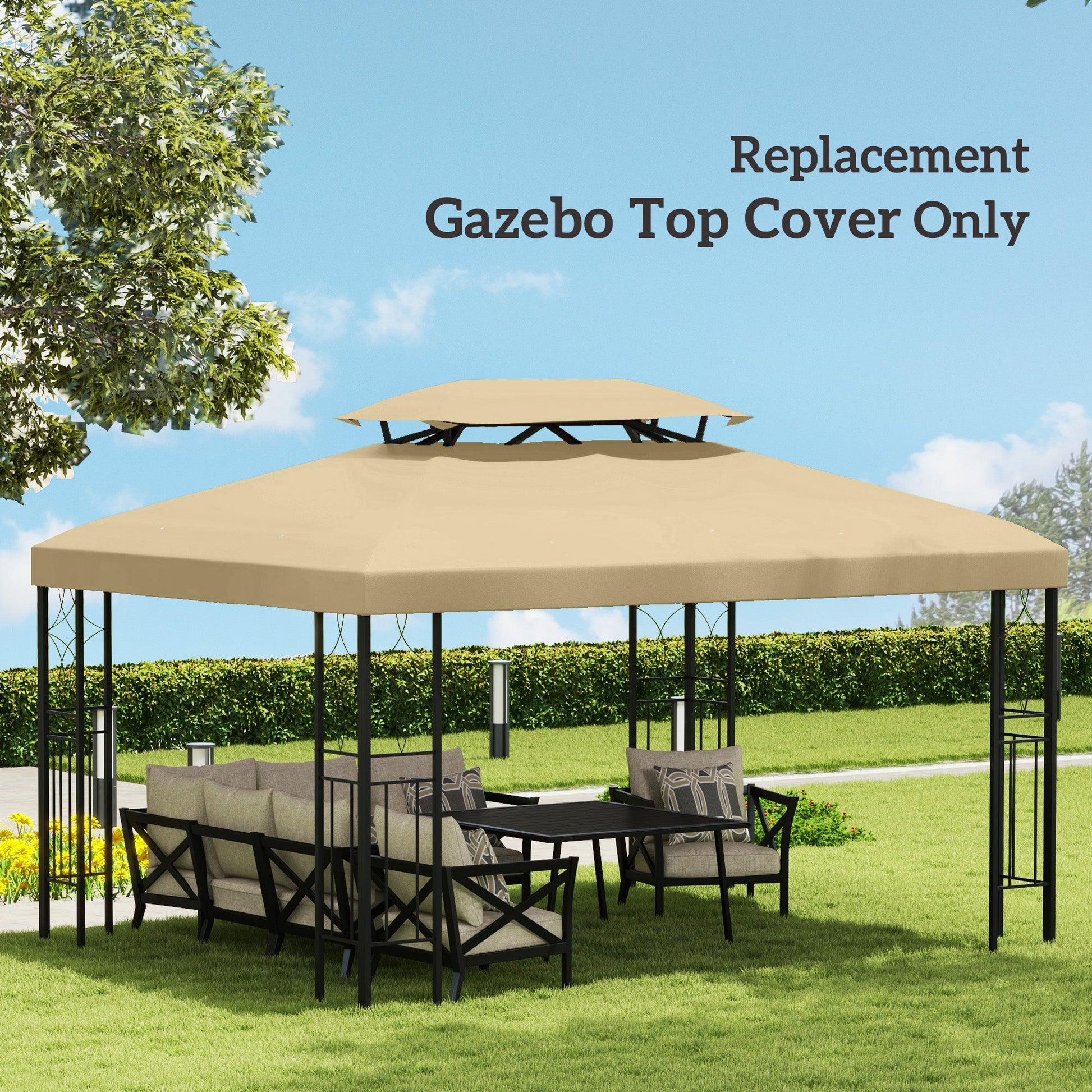 3x4m Gazebo Canopy Replacement Cover, 2 Tier Top Roof UV Cover Garden Patio Outdoor Sun Awning Shelters, Cream White  (TOP COVER ONLY)