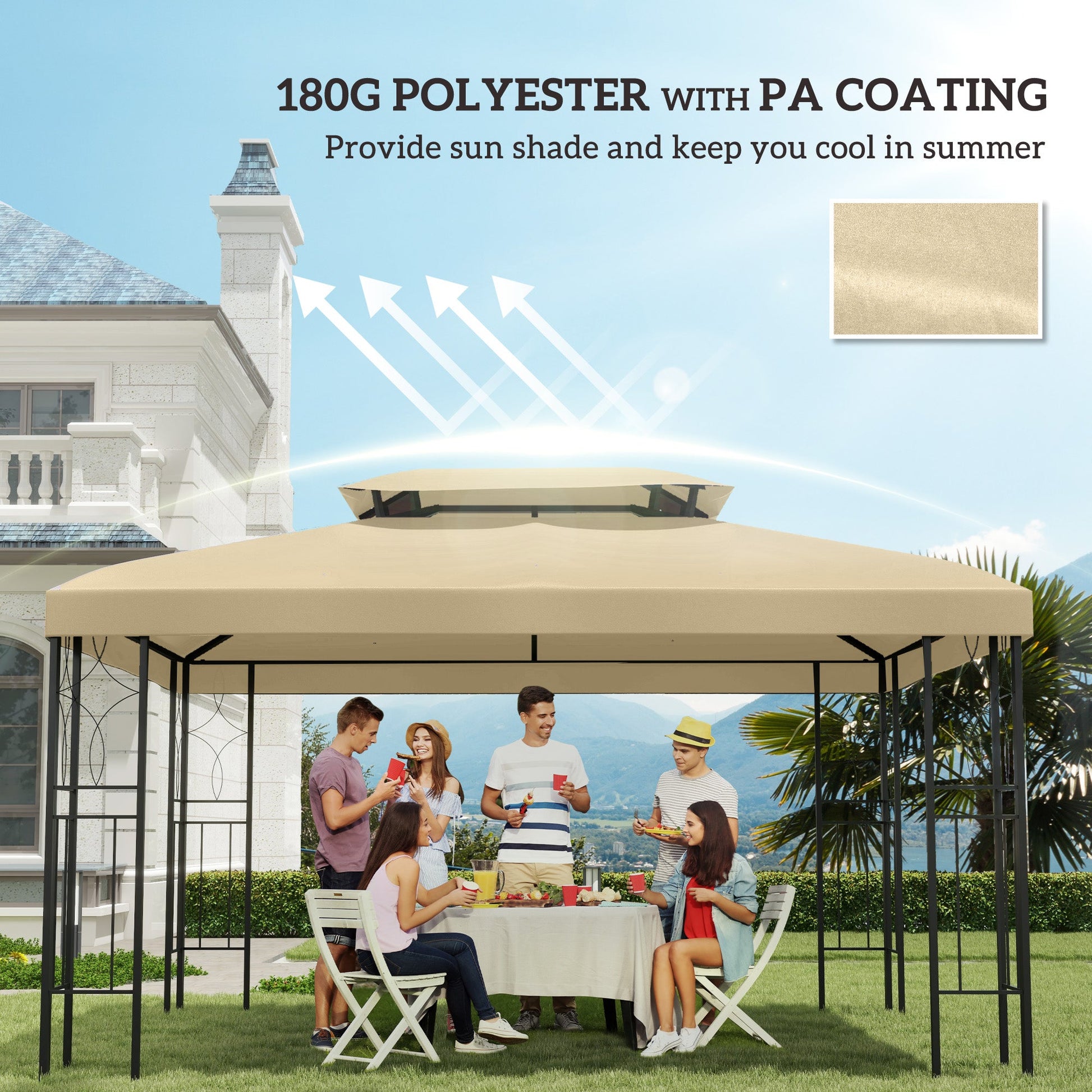 3x4m Gazebo Canopy Replacement Cover, 2 Tier Top Roof UV Cover Garden Patio Outdoor Sun Awning Shelters, Cream White  (TOP COVER ONLY)