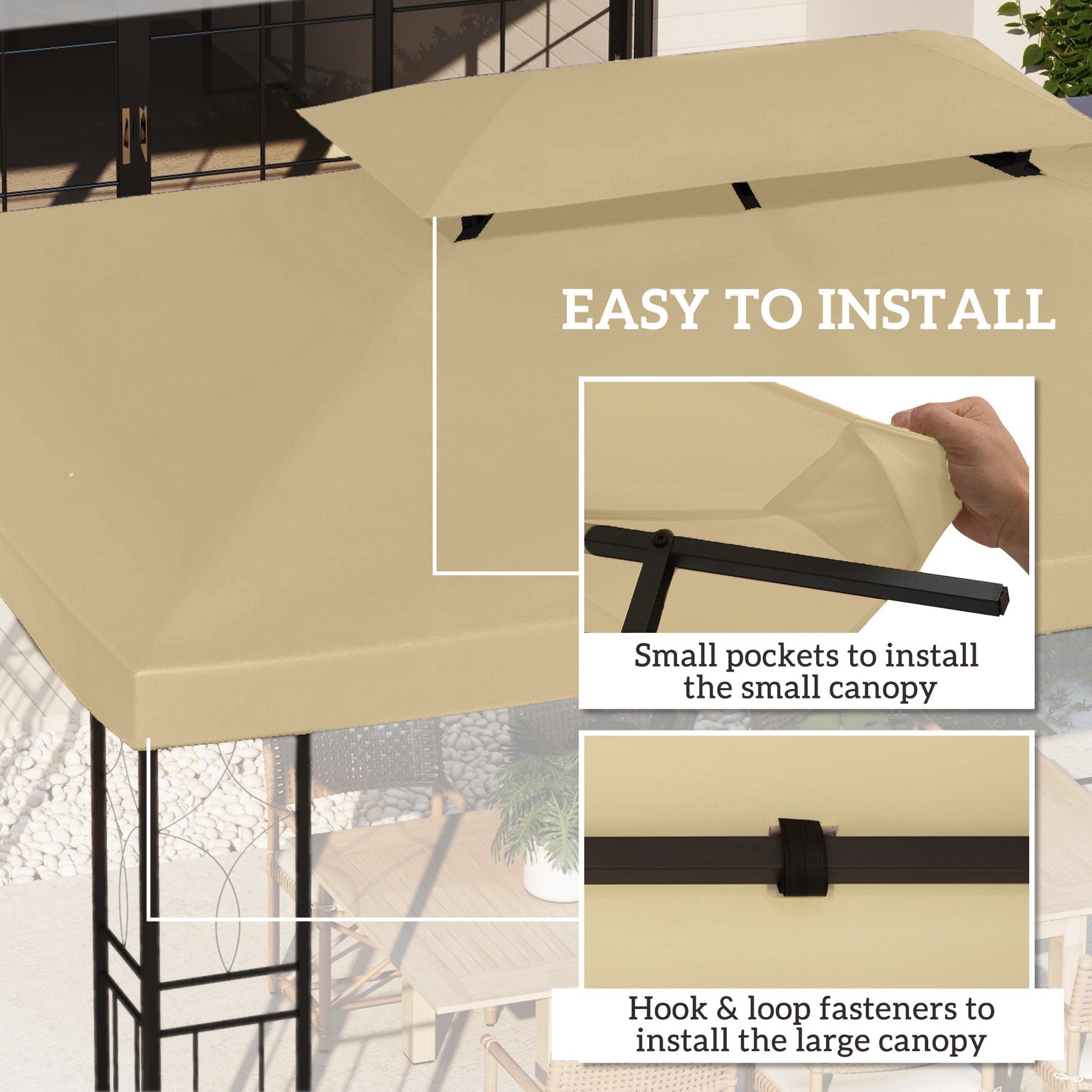 3x4m Gazebo Canopy Replacement Cover, 2 Tier Top Roof UV Cover Garden Patio Outdoor Sun Awning Shelters, Cream White  (TOP COVER ONLY)