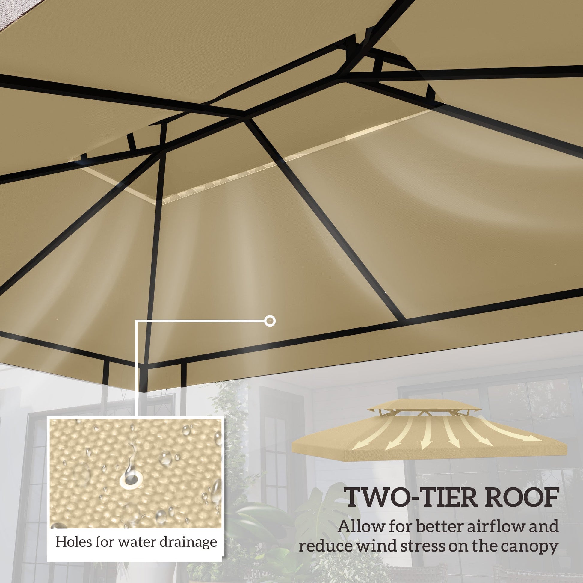 3x4m Gazebo Canopy Replacement Cover, 2 Tier Top Roof UV Cover Garden Patio Outdoor Sun Awning Shelters, Cream White  (TOP COVER ONLY)