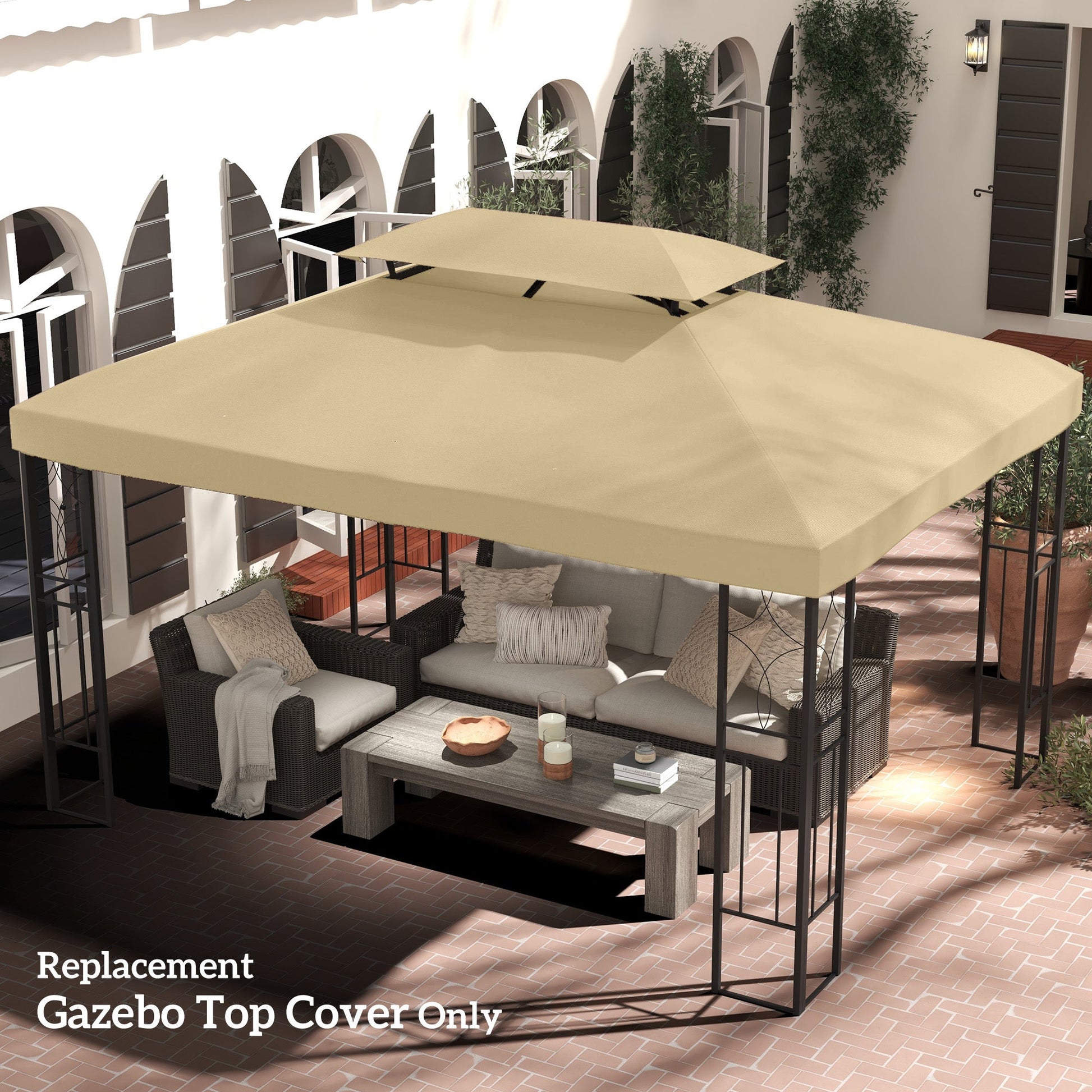 3x4m Gazebo Canopy Replacement Cover, 2 Tier Top Roof UV Cover Garden Patio Outdoor Sun Awning Shelters, Cream White  (TOP COVER ONLY)