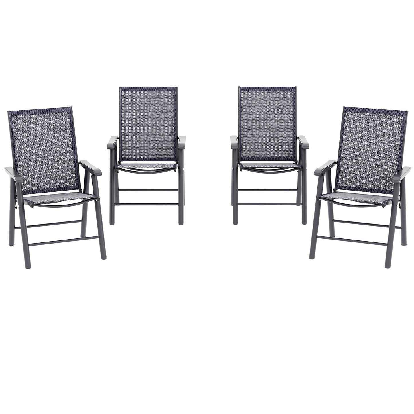 Set of 4 Folding Garden Chairs, Metal Frame Garden Chairs Outdoor Patio Park Dining Seat with Breathable Mesh Seat, Charcoal Grey