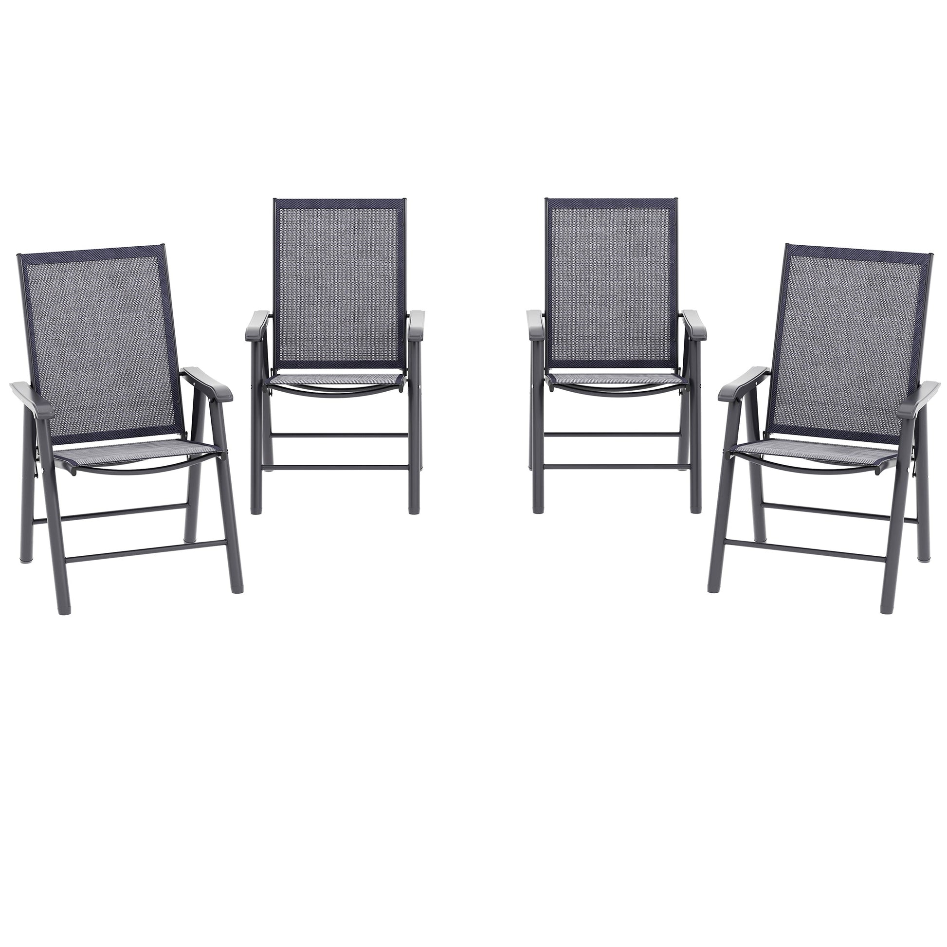 Set of 4 Folding Garden Chairs, Metal Frame Garden Chairs Outdoor Patio Park Dining Seat with Breathable Mesh Seat, Charcoal Grey