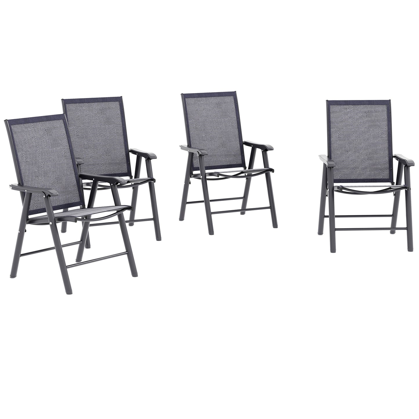 Set of 4 Folding Garden Chairs, Metal Frame Garden Chairs Outdoor Patio Park Dining Seat with Breathable Mesh Seat, Charcoal Grey