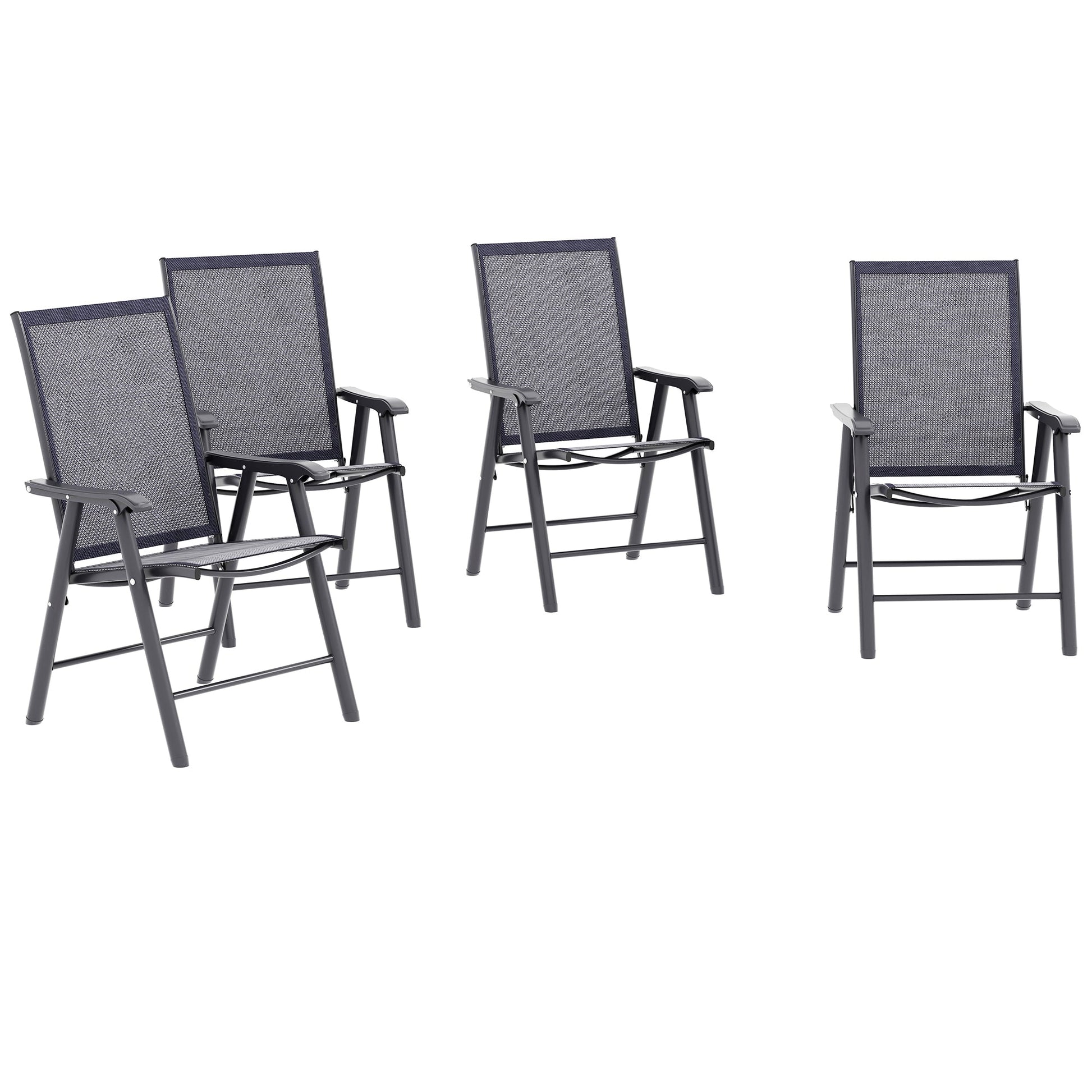Set of 4 Folding Garden Chairs, Metal Frame Garden Chairs Outdoor Patio Park Dining Seat with Breathable Mesh Seat, Charcoal Grey