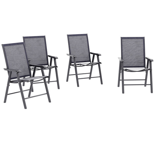 Set of 4 Folding Garden Chairs, Metal Frame Garden Chairs Outdoor Patio Park Dining Seat with Breathable Mesh Seat, Charcoal Grey