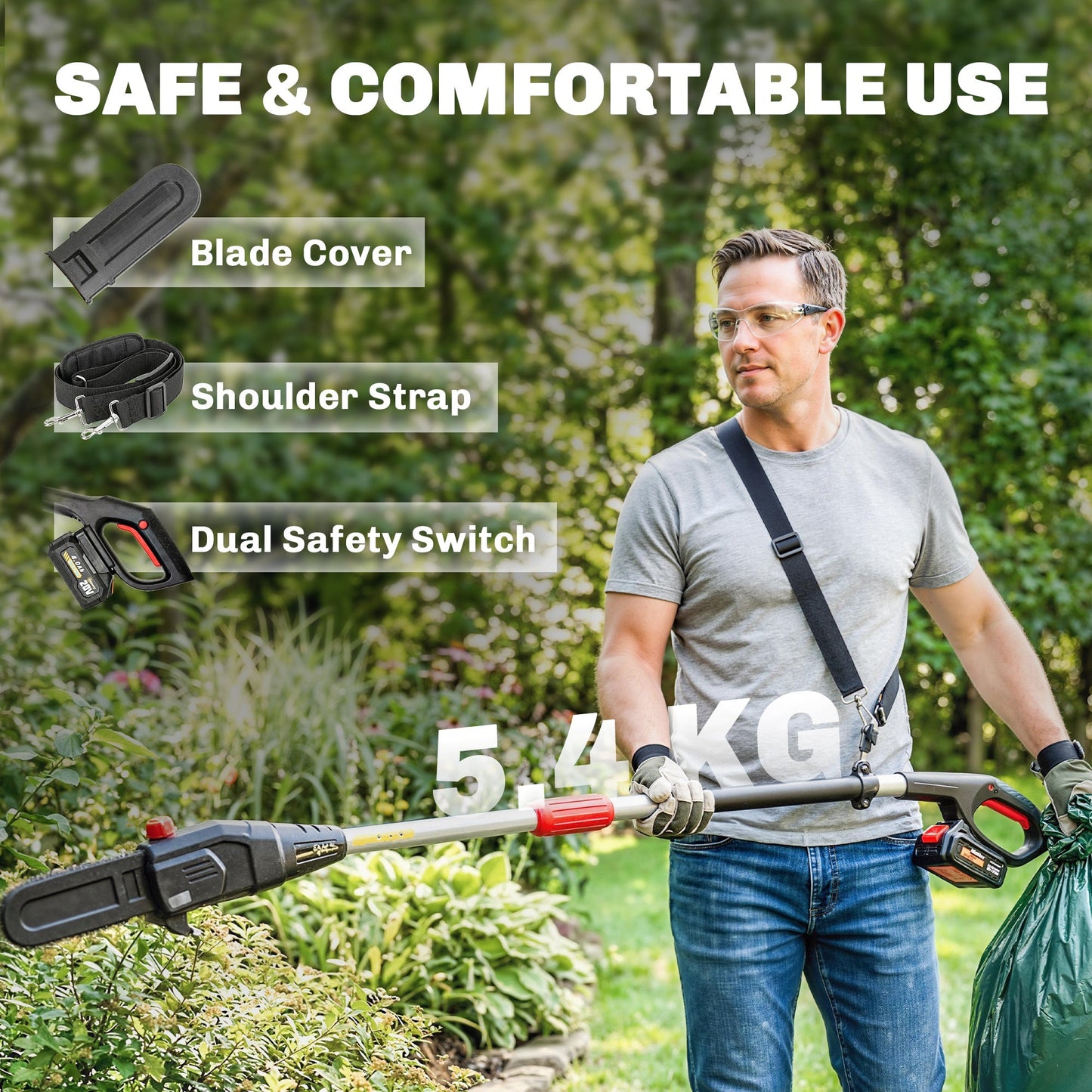 18V 8" Cordless Pole Chainsaw, 1.94m/2.56m Electric Chainsaw with 2 x 4.0Ah Batteries, Charger, Auto Lubrication, 6m/s Chain Speed, Long Reach Pole Pruner for Branch Cutting Tree Trimming