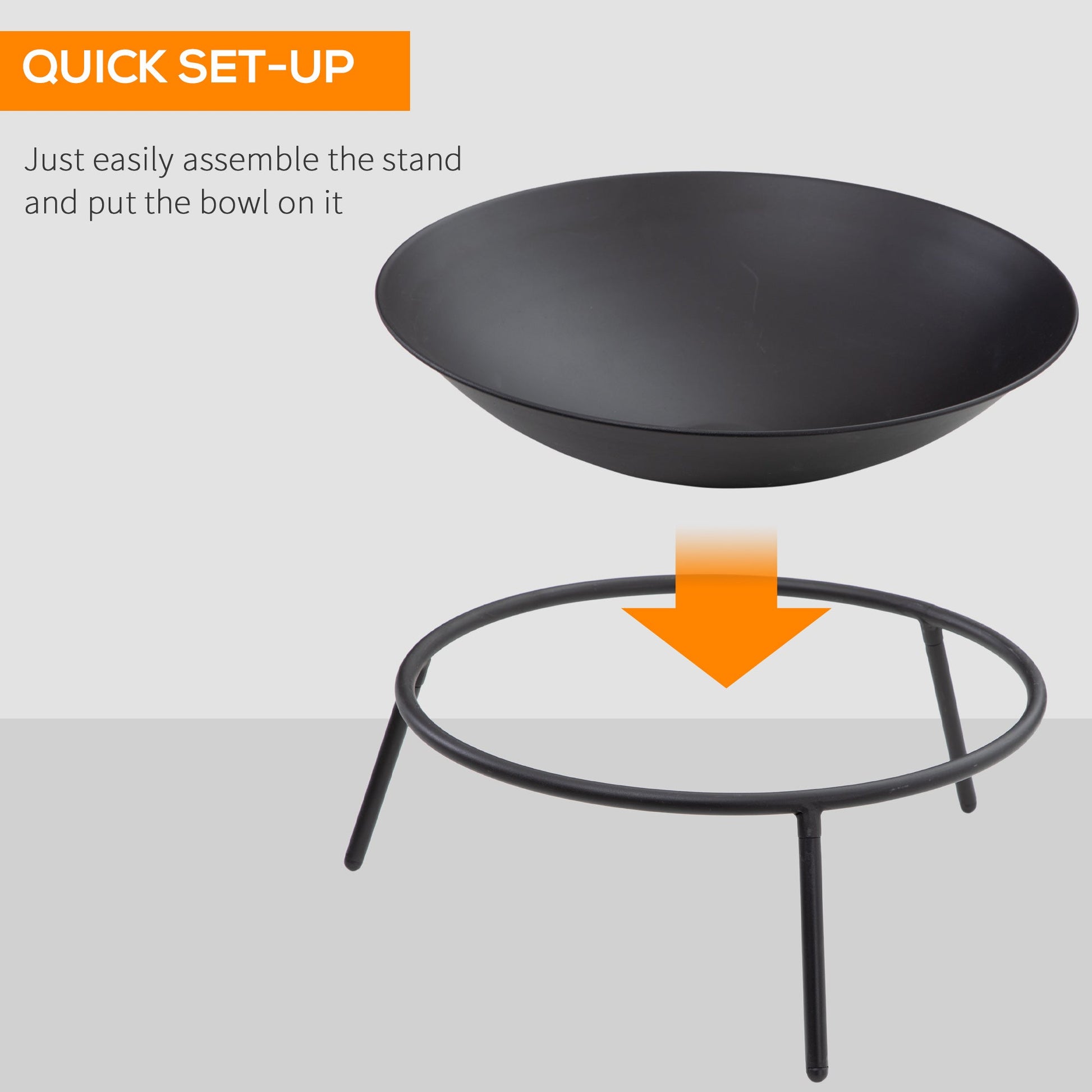Dia. 47 x 21 cm Outdoor Fire Pit, Portable Round Firepit with Poker, for Garden, Camping, Bonfire, Picnic, Black