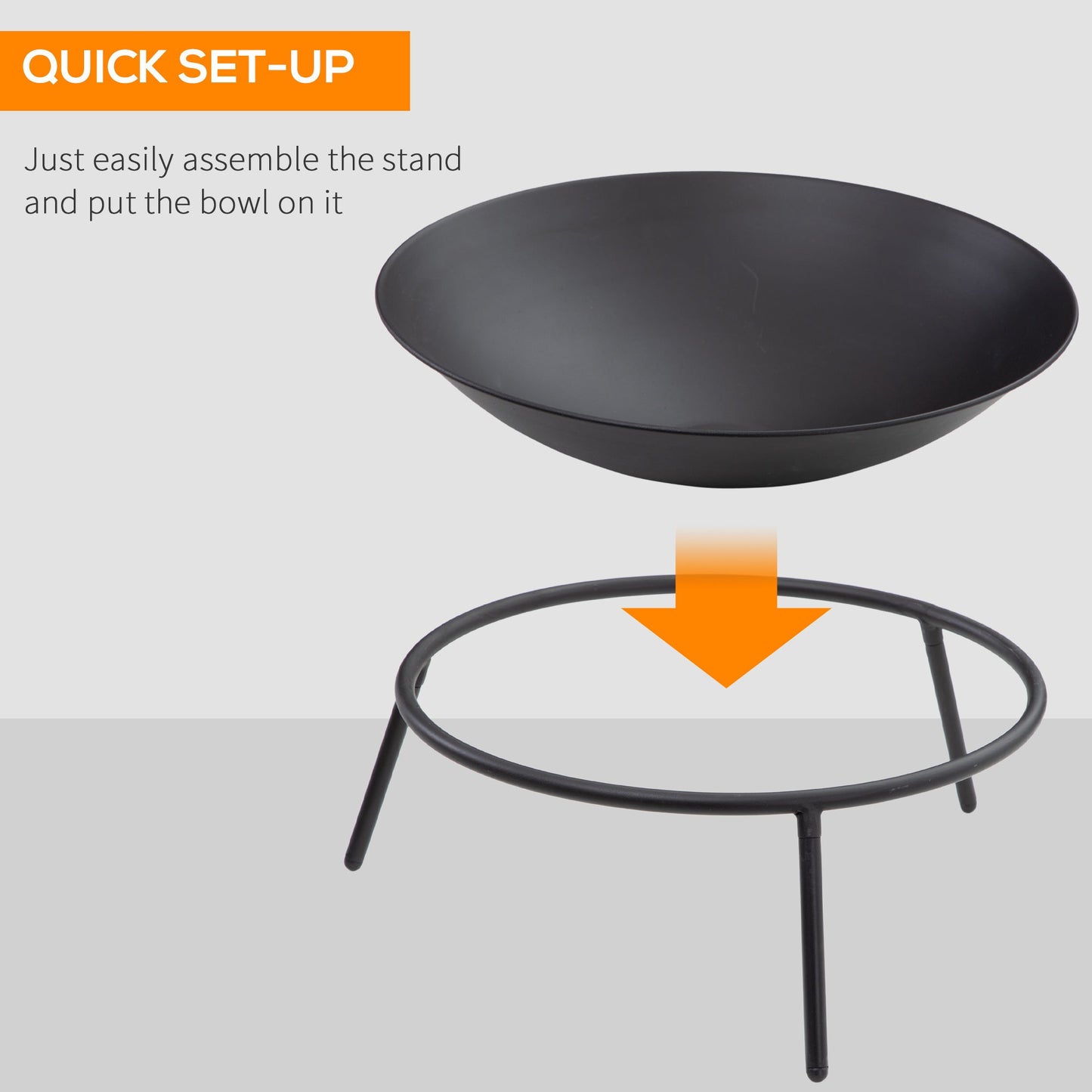 Dia. 47 x 21 cm Outdoor Fire Pit, Portable Round Firepit with Poker, for Garden, Camping, Bonfire, Picnic, Black
