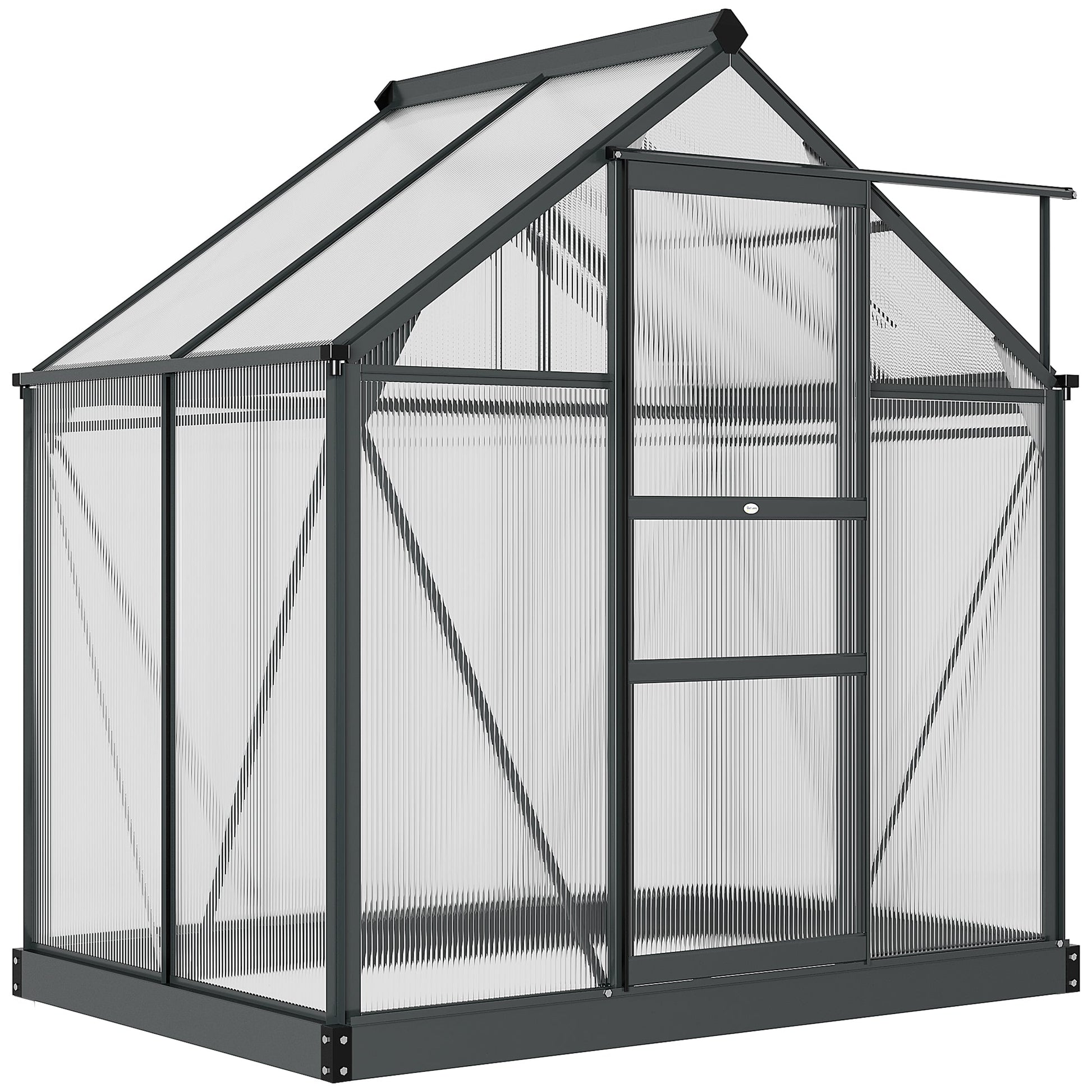 6 x 4ft Polycarbonate Greenhouse, Large Walk-In Green House with Slide Door and Window, Garden Plants Grow House with Aluminium Frame and Foundation, Grey