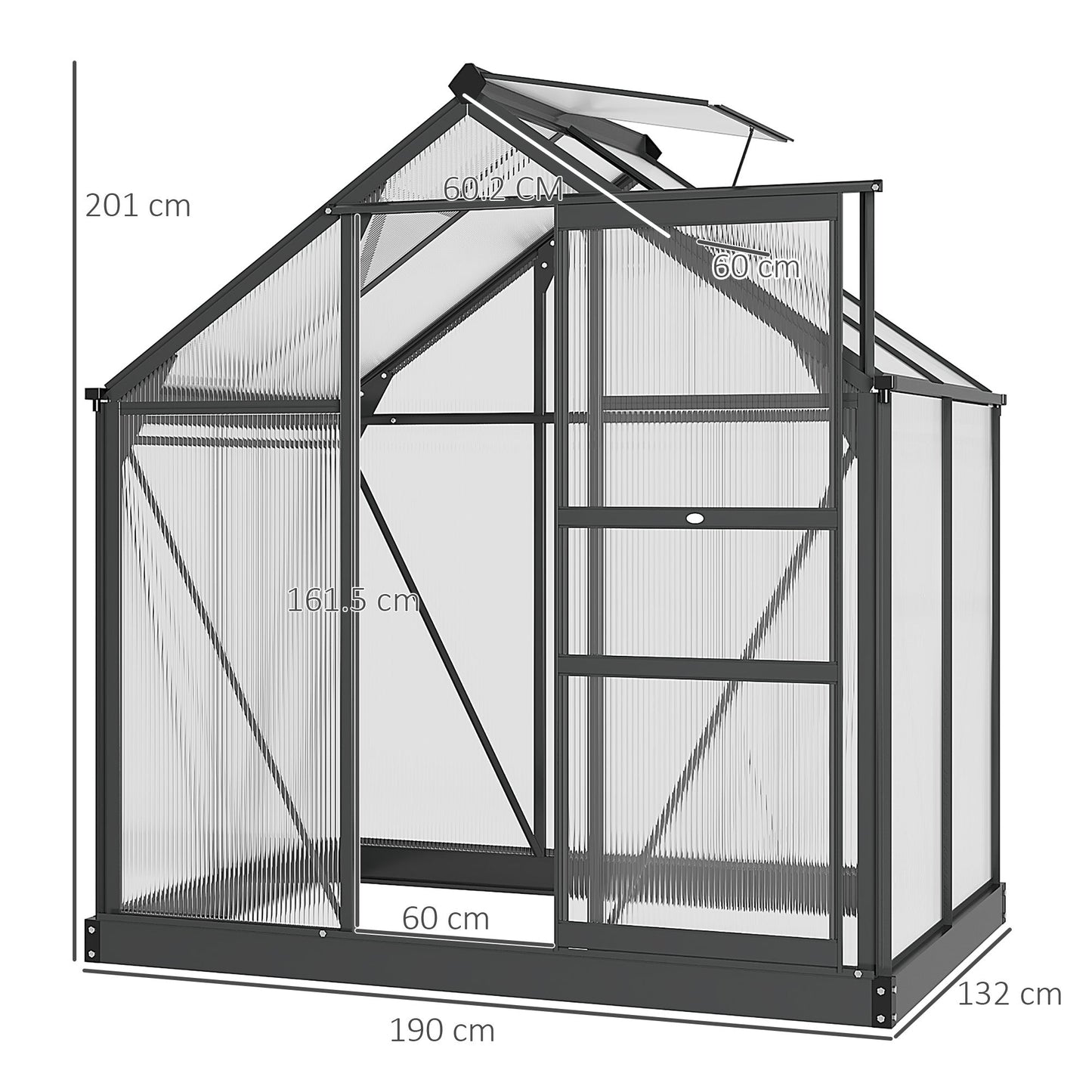 6 x 4ft Polycarbonate Greenhouse, Large Walk-In Green House with Slide Door and Window, Garden Plants Grow House with Aluminium Frame and Foundation, Grey