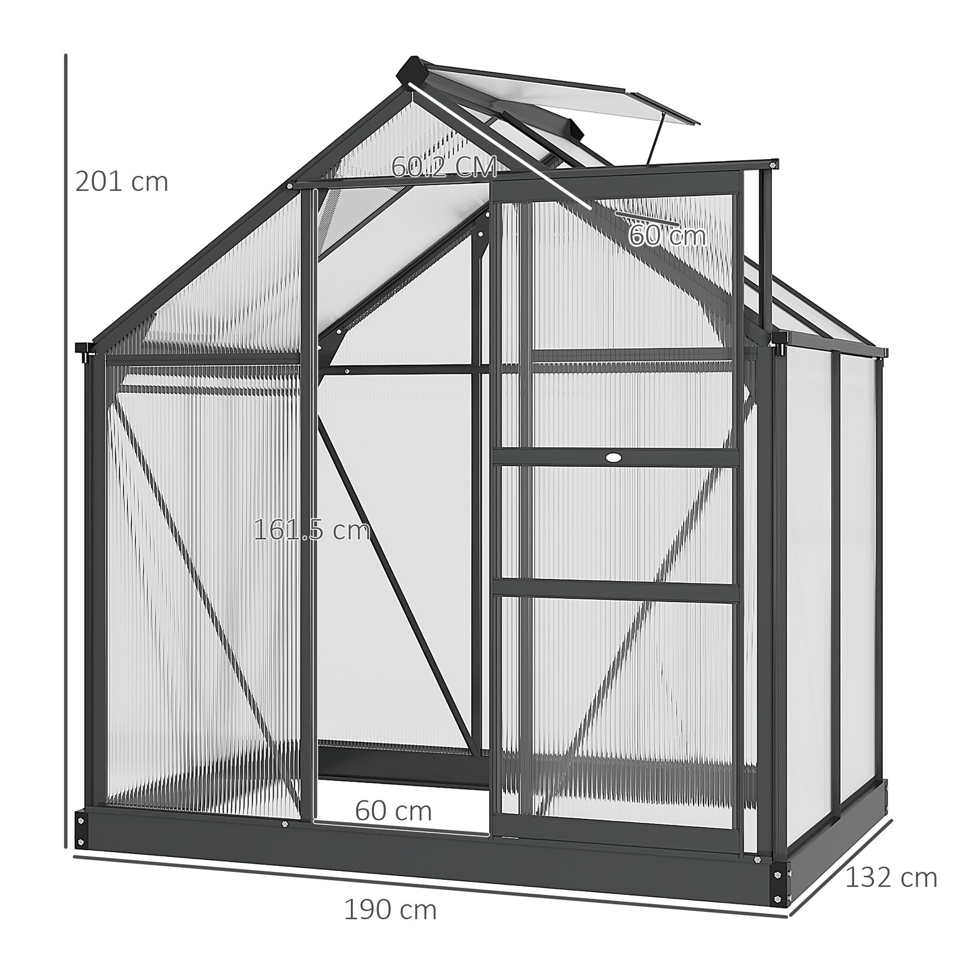 6 x 4ft Polycarbonate Greenhouse, Large Walk-In Green House with Slide Door and Window, Garden Plants Grow House with Aluminium Frame and Foundation, Grey