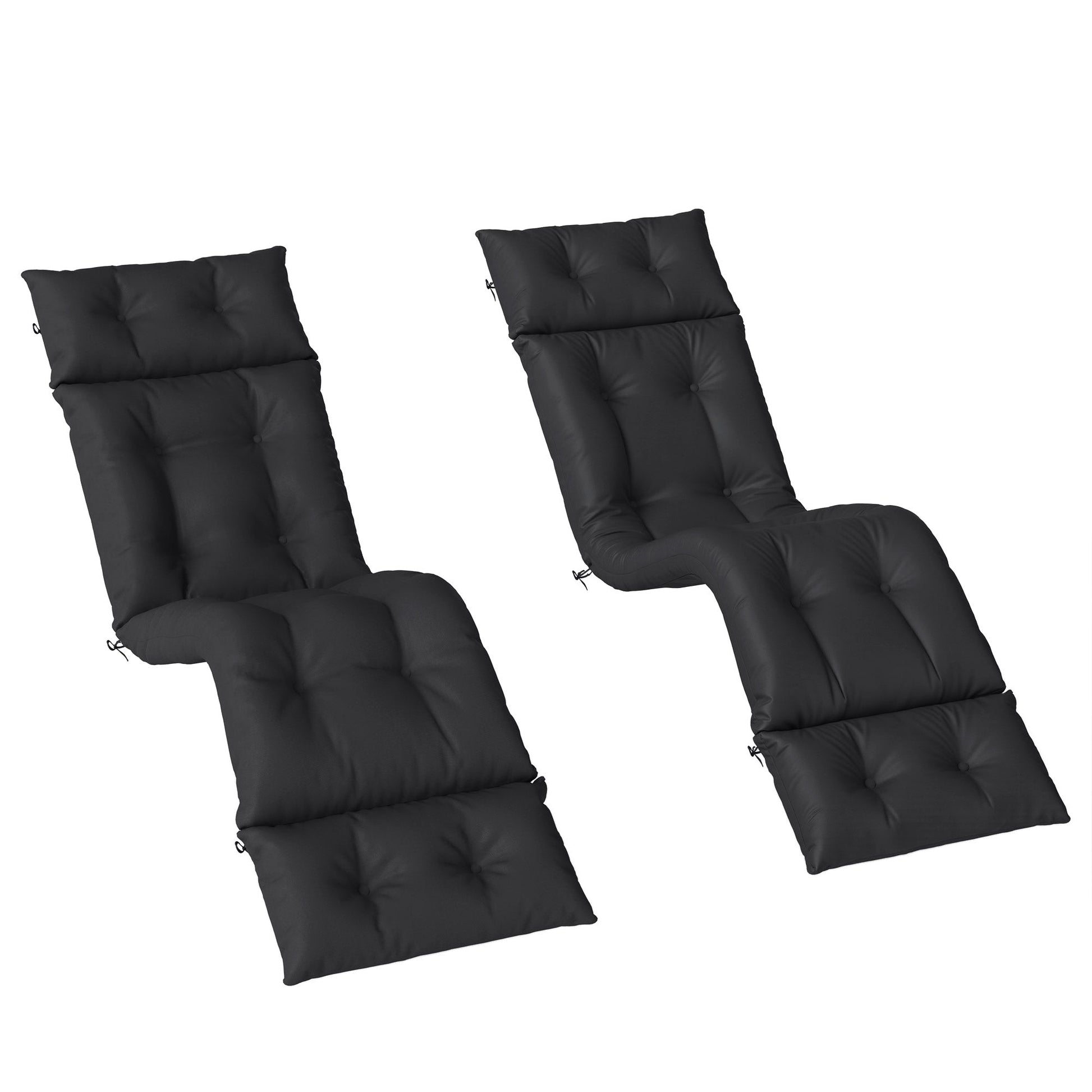 Sun Lounger Cushions Only, 190x56x10cm Garden Lounge Chair Cushions Set of 2, UPF20+ 220gsm Fabric, Thick Sunbed Replacement Pads with 6 Ties, Black