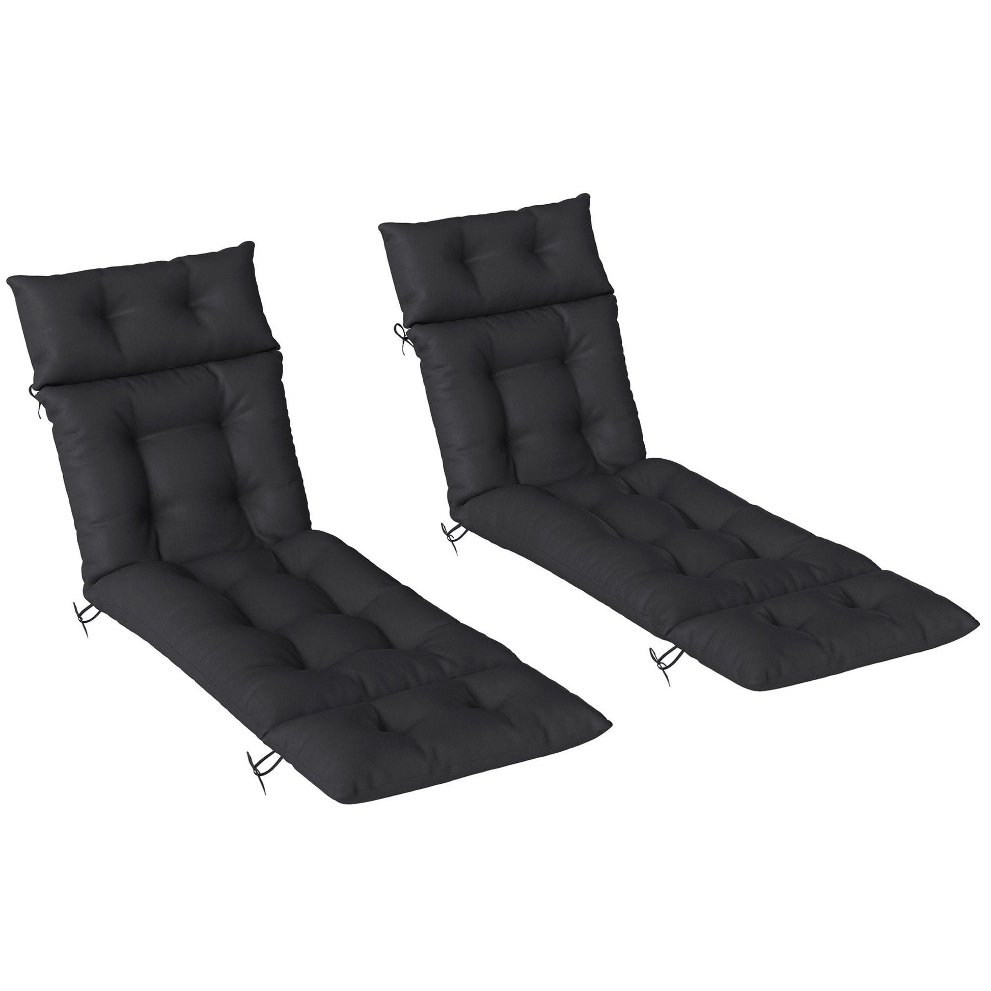 Sun Lounger Cushions Only, 190x56x10cm Garden Lounge Chair Cushions Set of 2, UPF20+ 220gsm Fabric, Thick Sunbed Replacement Pads with 6 Ties, Black