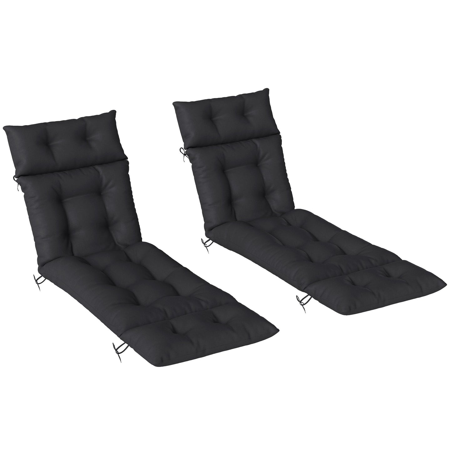 Sun Lounger Cushions Only, 190x56x10cm Garden Lounge Chair Cushions Set of 2, UPF20+ 220gsm Fabric, Thick Sunbed Replacement Pads with 6 Ties, Black