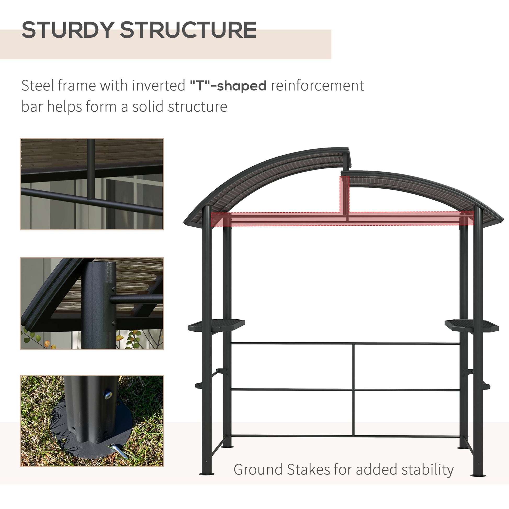2.4 x 1.5m Grill Gazebo Outdoor BBQ Gazebo Canopy with Side Shelves Hanging Poles Great Ventilation PC Board