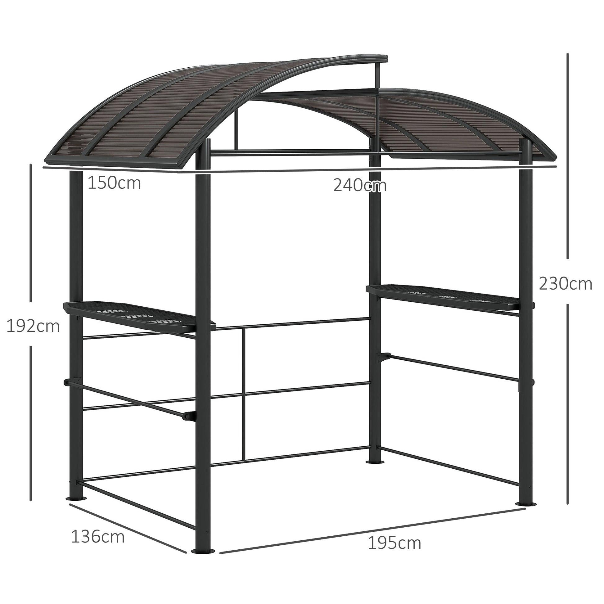 2.4 x 1.5m Grill Gazebo Outdoor BBQ Gazebo Canopy with Side Shelves Hanging Poles Great Ventilation PC Board