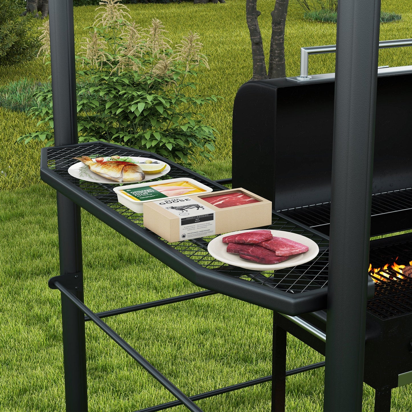 2.4 x 1.5m Grill Gazebo Outdoor BBQ Gazebo Canopy with Side Shelves Hanging Poles Great Ventilation PC Board