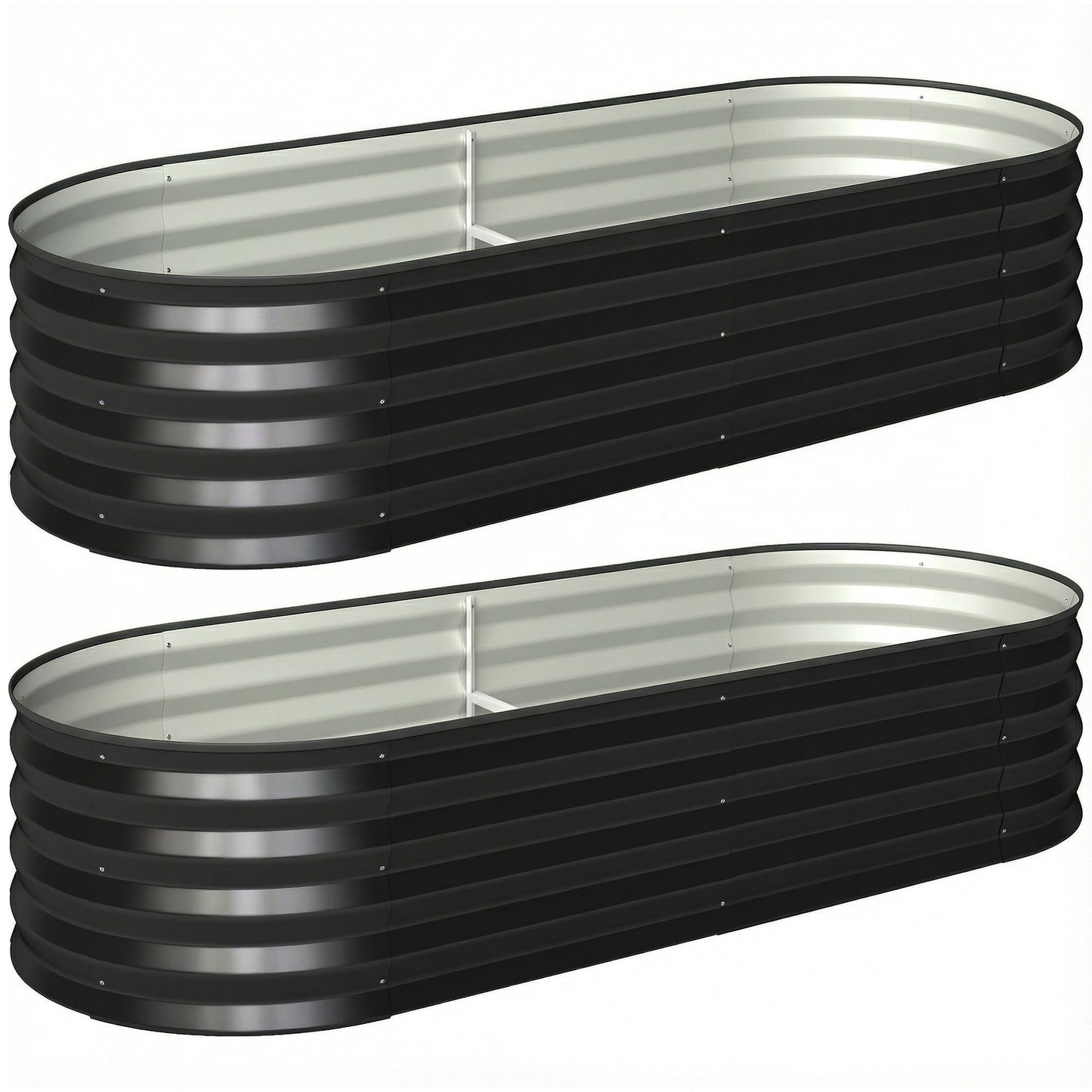 Set of 2 Raised Beds for Garden, Outdoor Galvanised Planter Box with Plant Support Stakes, Rubber Strap Edging and Bottomless for Flower, Vegetable, 150 x 60 x 30 cm, Dark Grey
