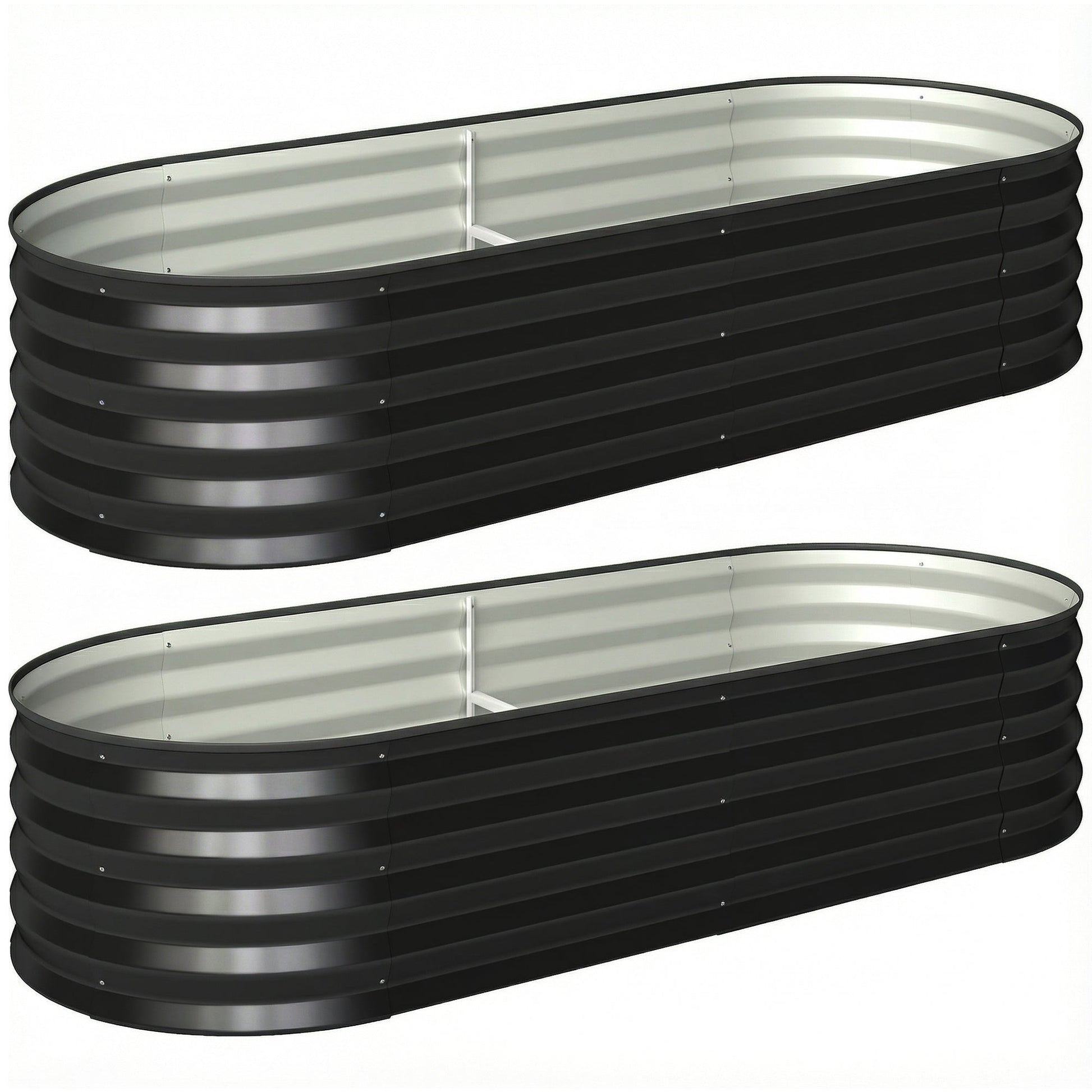 Set of 2 Raised Beds for Garden, Outdoor Galvanised Planter Box with Plant Support Stakes, Rubber Strap Edging and Bottomless for Flower, Vegetable, 150 x 60 x 30 cm, Dark Grey