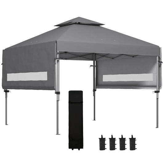 3 x 3(m) Pop Up Gazebo with Extend Dual Awnings, 1 Person Easy up Marquee Party Tent with 1-Button Push, Double Roof, Wheeled Bag, Sandbags, Height Adjustable Instant Shelter, Grey