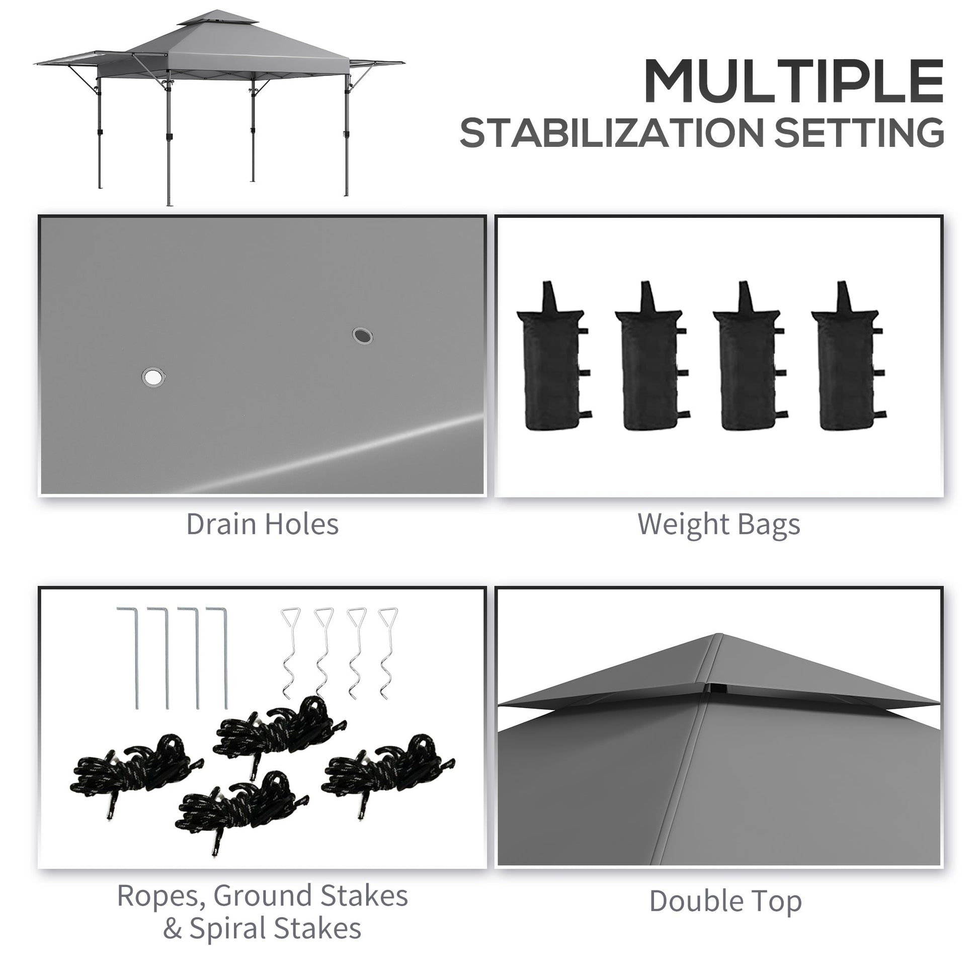 3 x 3(m) Pop Up Gazebo with Extend Dual Awnings, 1 Person Easy up Marquee Party Tent with 1-Button Push, Double Roof, Wheeled Bag, Sandbags, Height Adjustable Instant Shelter, Grey