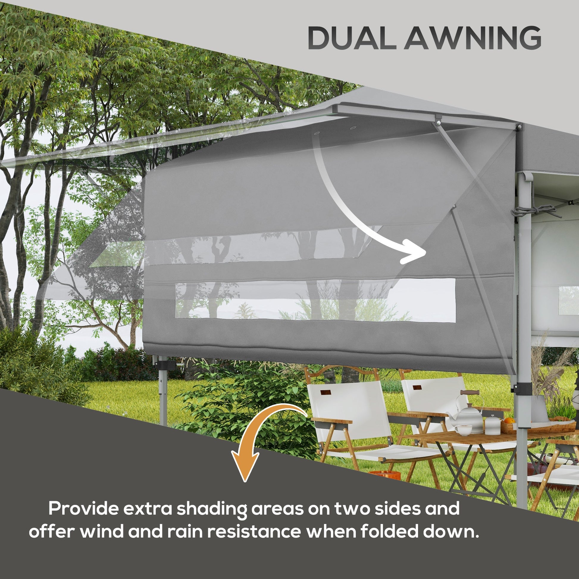 3 x 3(m) Pop Up Gazebo with Extend Dual Awnings, 1 Person Easy up Marquee Party Tent with 1-Button Push, Double Roof, Wheeled Bag, Sandbags, Height Adjustable Instant Shelter, Grey
